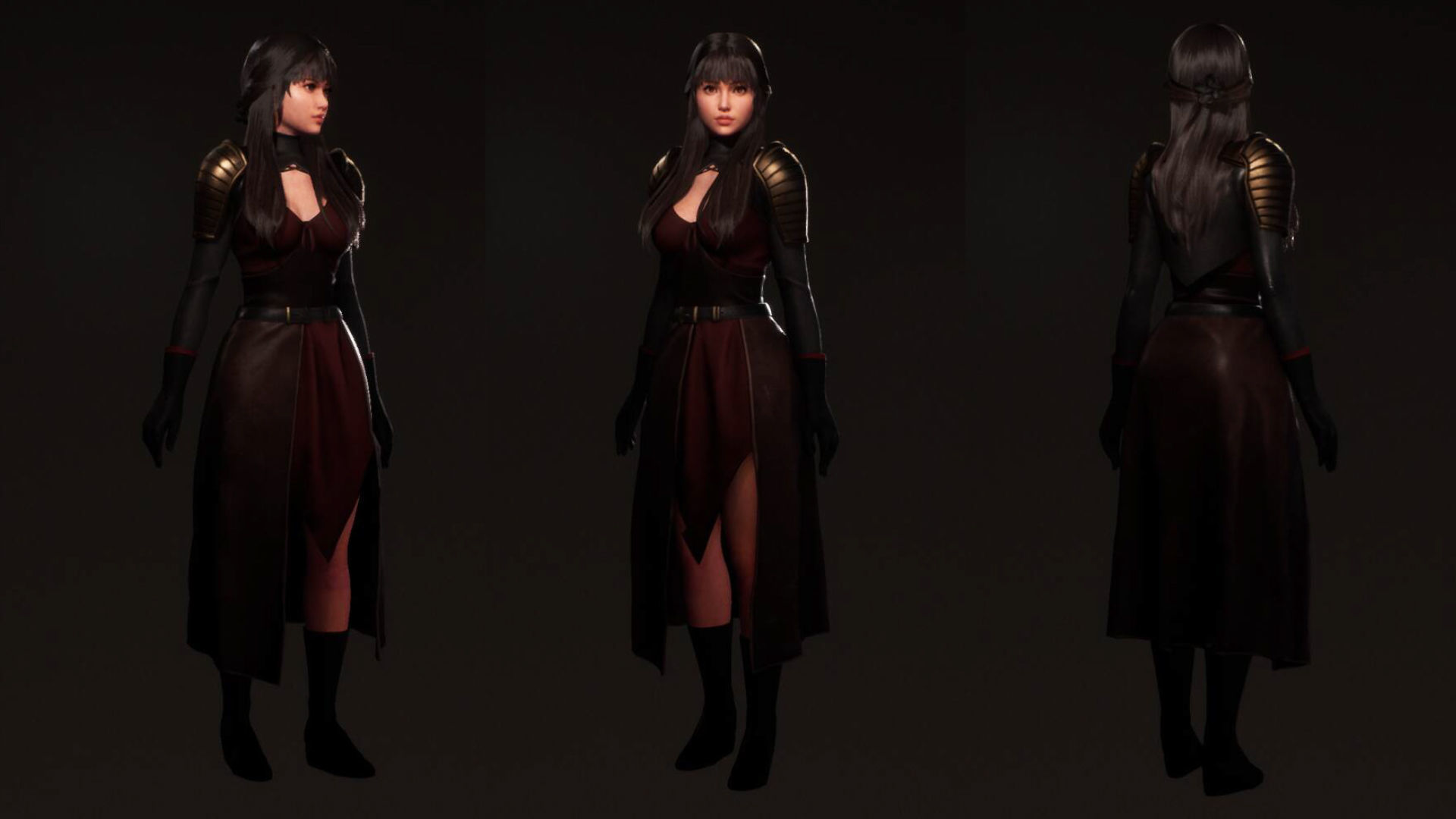 Katana Girl Tia - F2 Customizable Game Character Low-poly 3D model_6