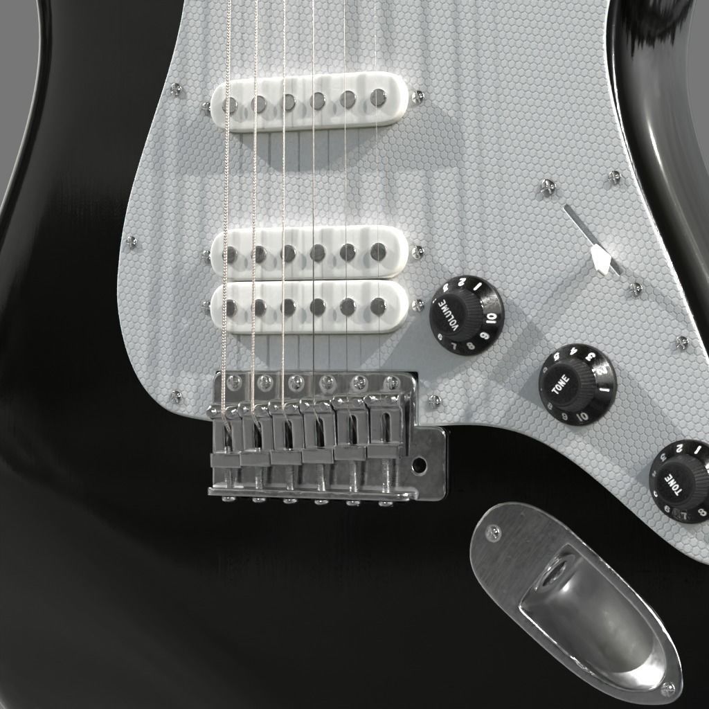 Guitar Fender Stratocaster Black 3D model_4