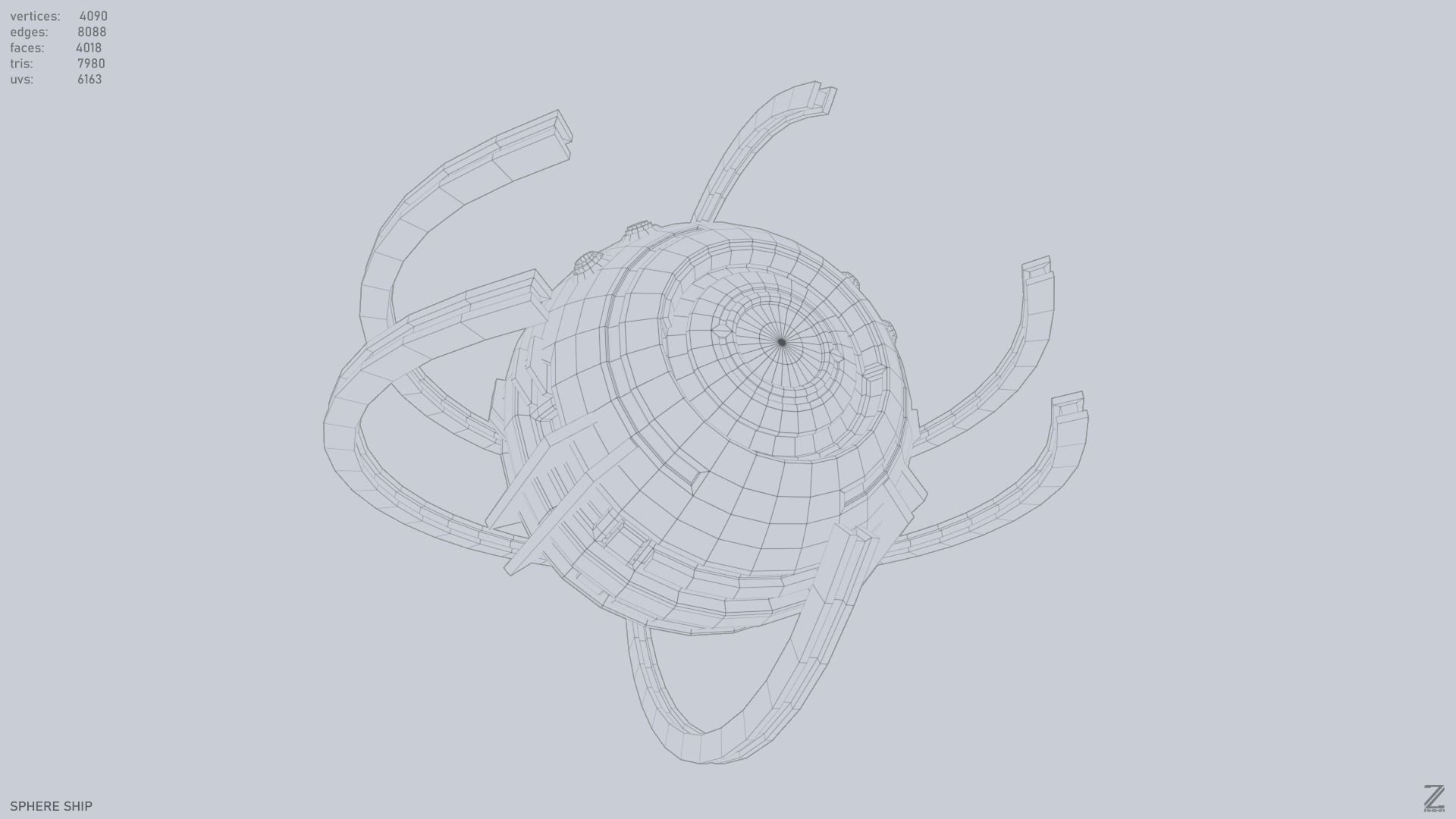 Sphere ship Low-poly 3D model_13