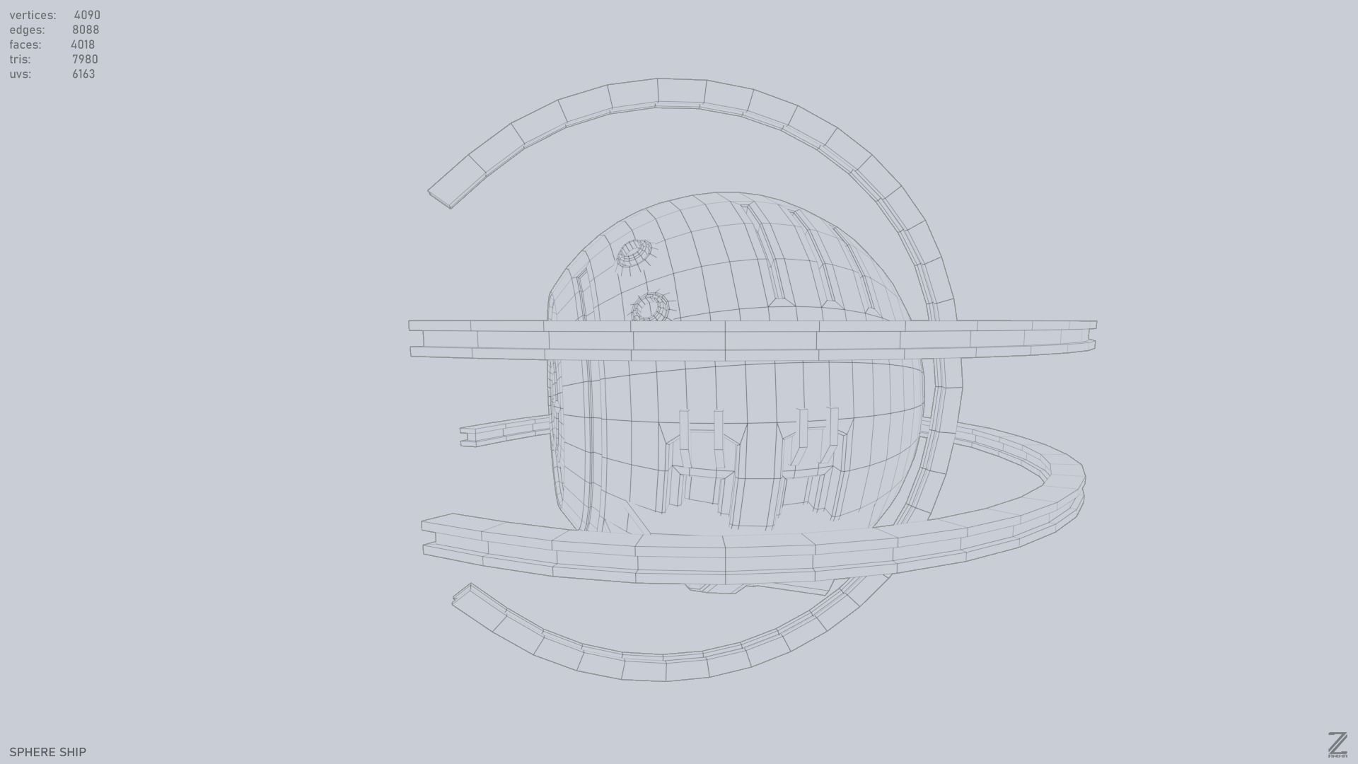 Sphere ship Low-poly 3D model_9
