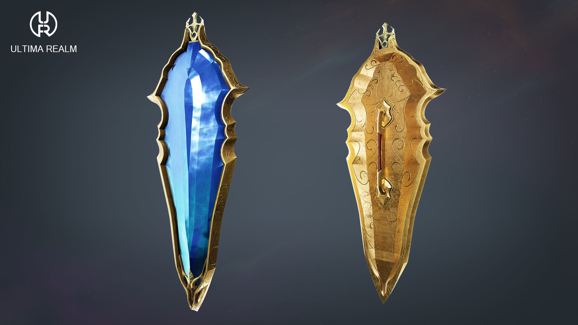 Fantasy Oblong Shield Low-poly 3D model_3