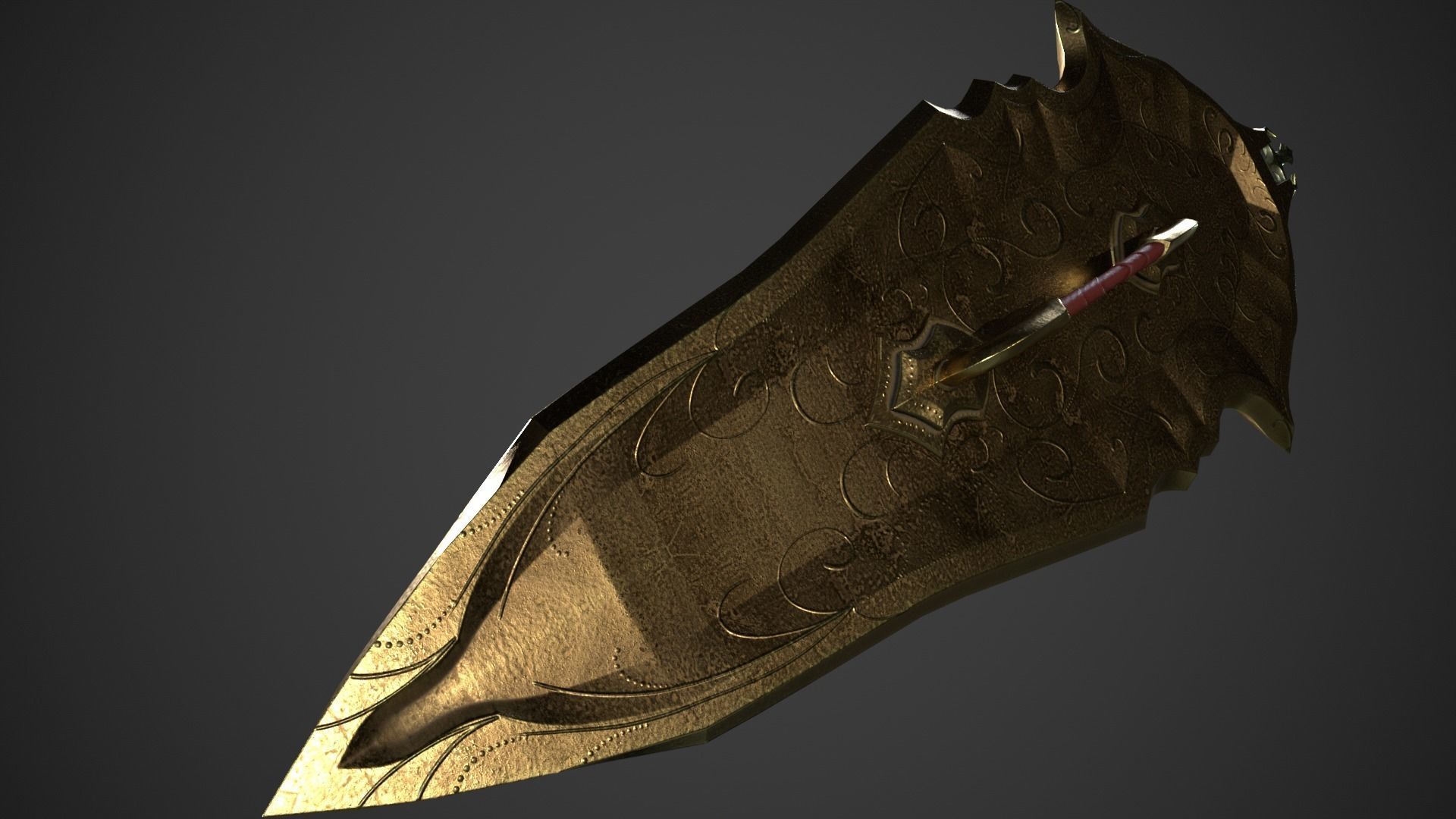 Fantasy Oblong Shield Low-poly 3D model_7