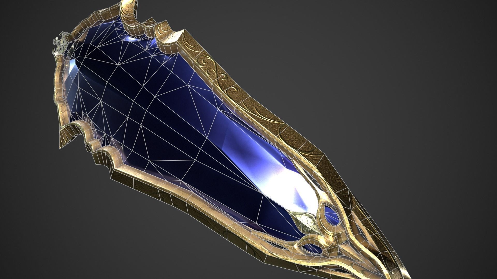Fantasy Oblong Shield Low-poly 3D model_13