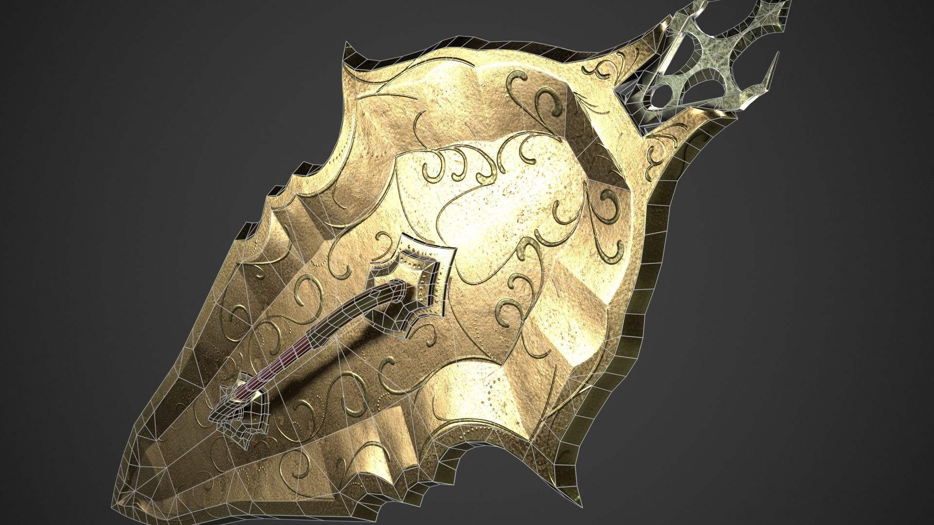Fantasy Oblong Shield Low-poly 3D model_16