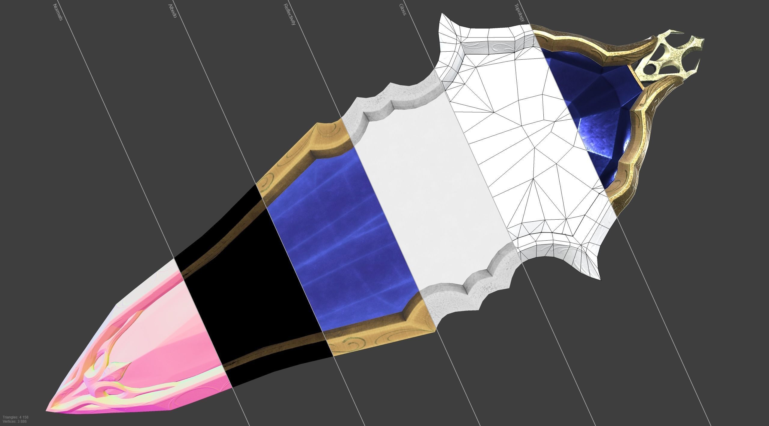 Fantasy Oblong Shield Low-poly 3D model_4