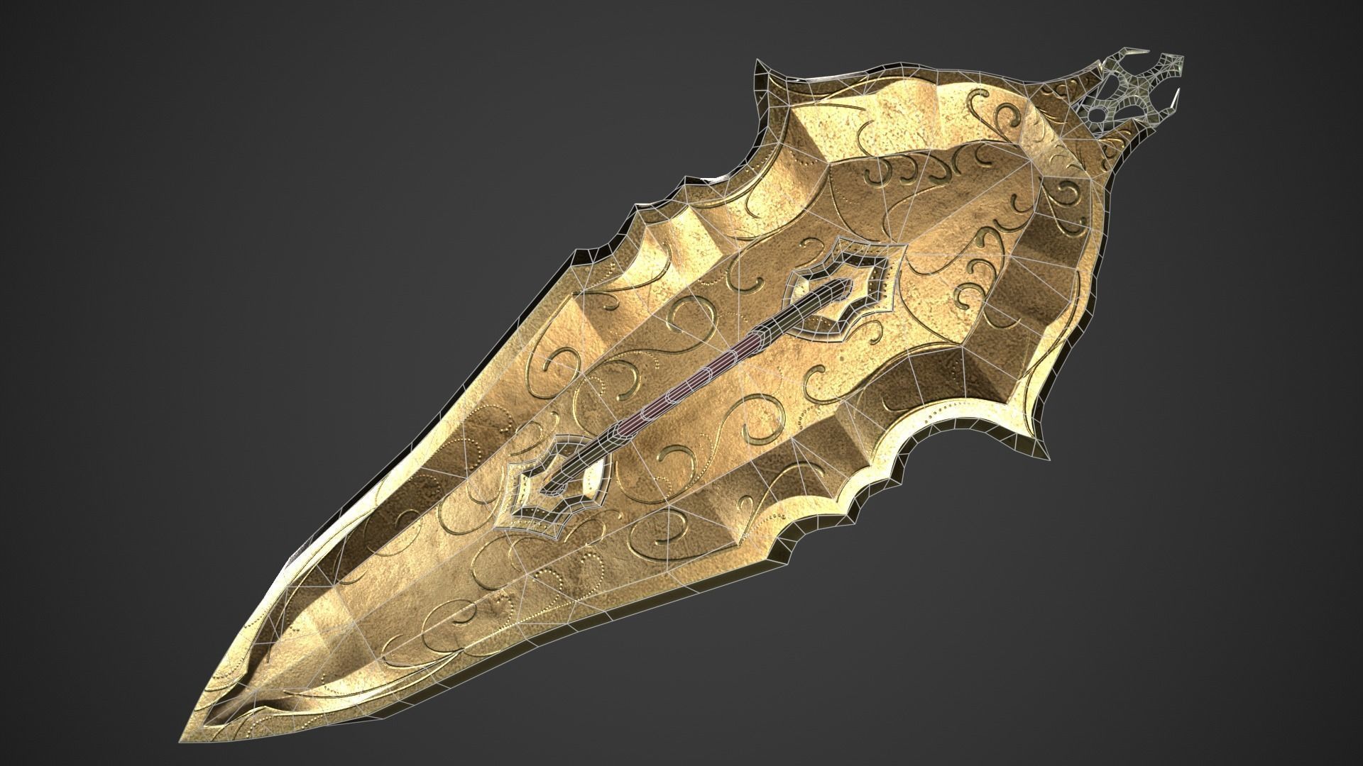 Fantasy Oblong Shield Low-poly 3D model_15