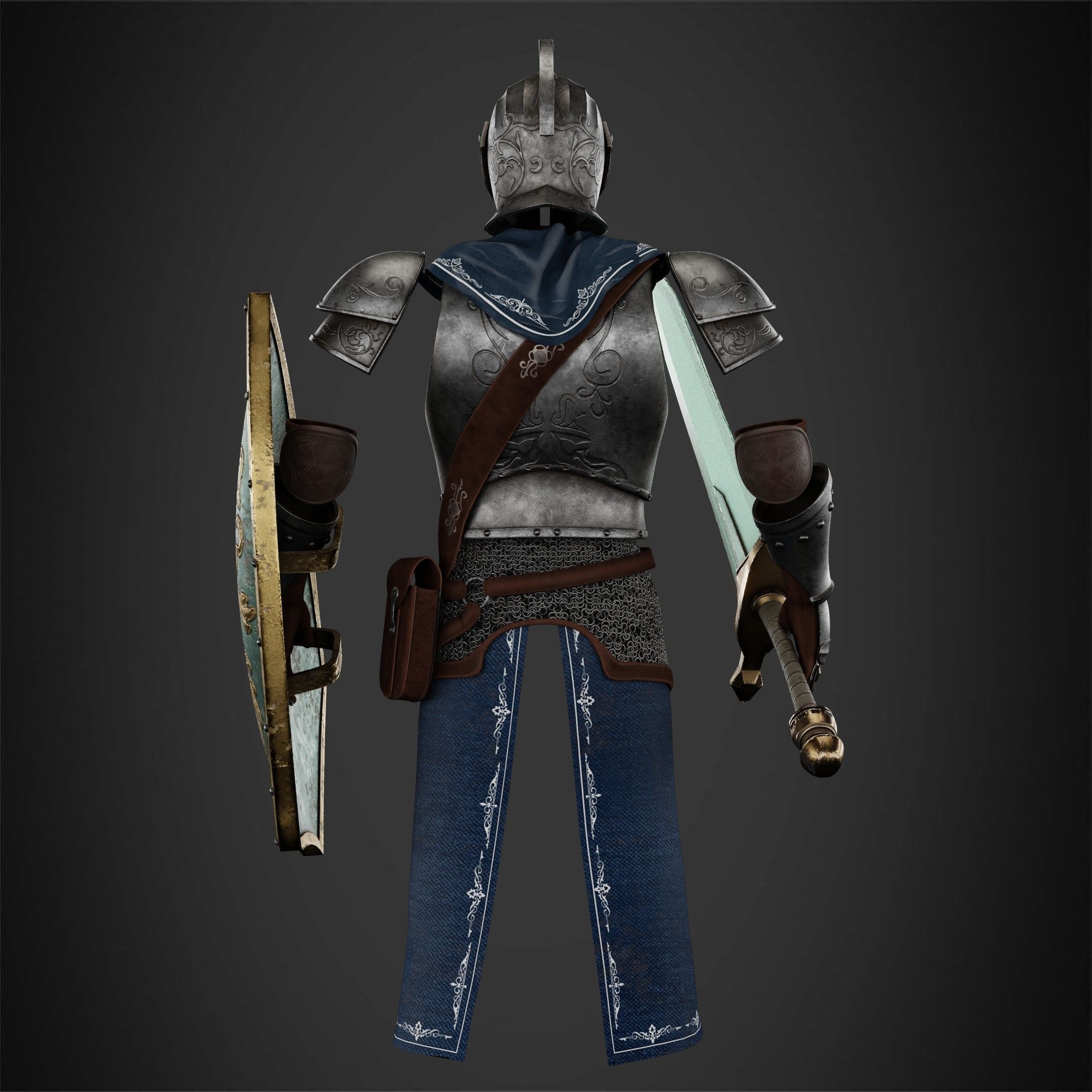 Dark Souls Faraam Full Armor with Shield and Sword for Cosplay 3D Model Collection_12