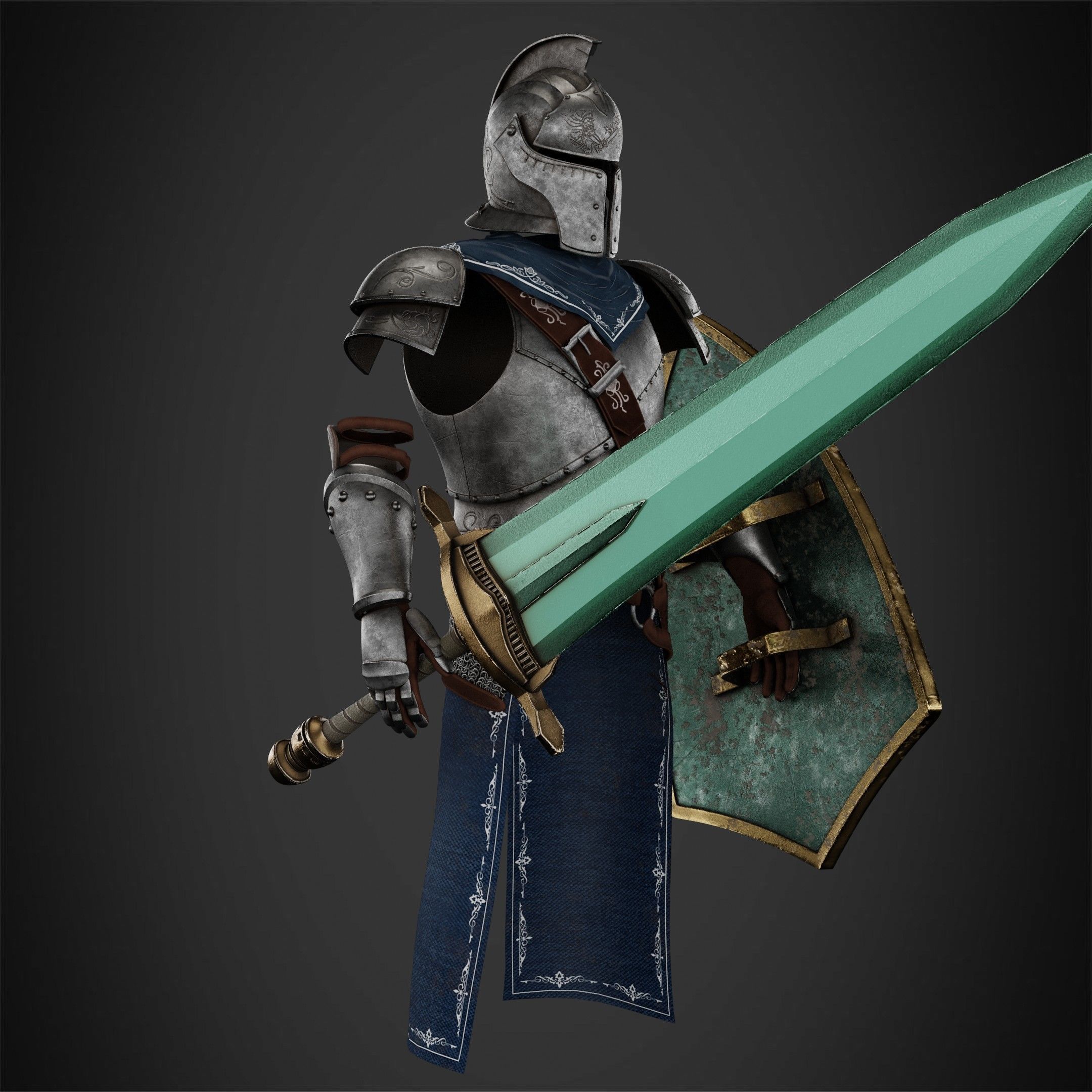 Dark Souls Faraam Full Armor with Shield and Sword for Cosplay 3D Model Collection_17