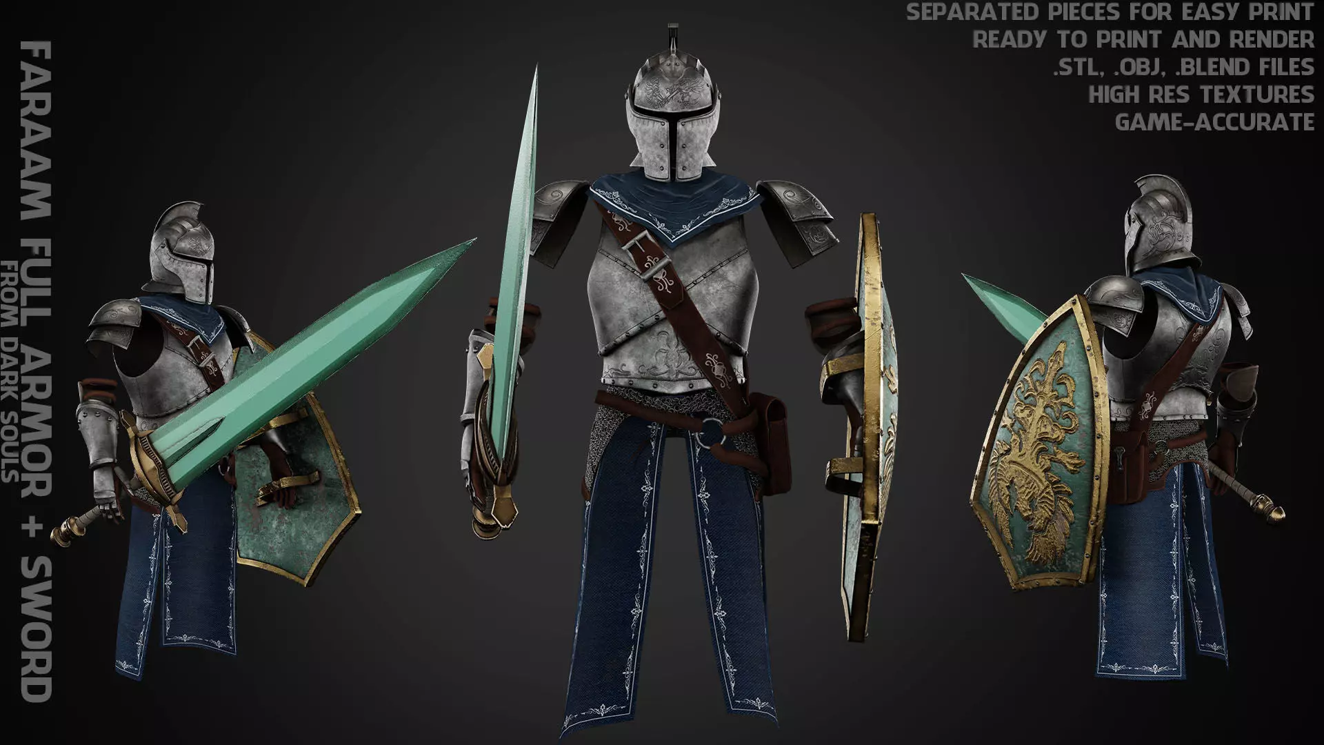 Dark Souls Faraam Full Armor with Shield and Sword for Cosplay 3D Model Collection_0