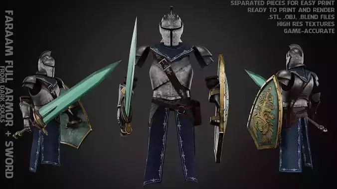 Dark Souls Faraam Full Armor with Shield and Sword for Cosplay 3D Model Collection
