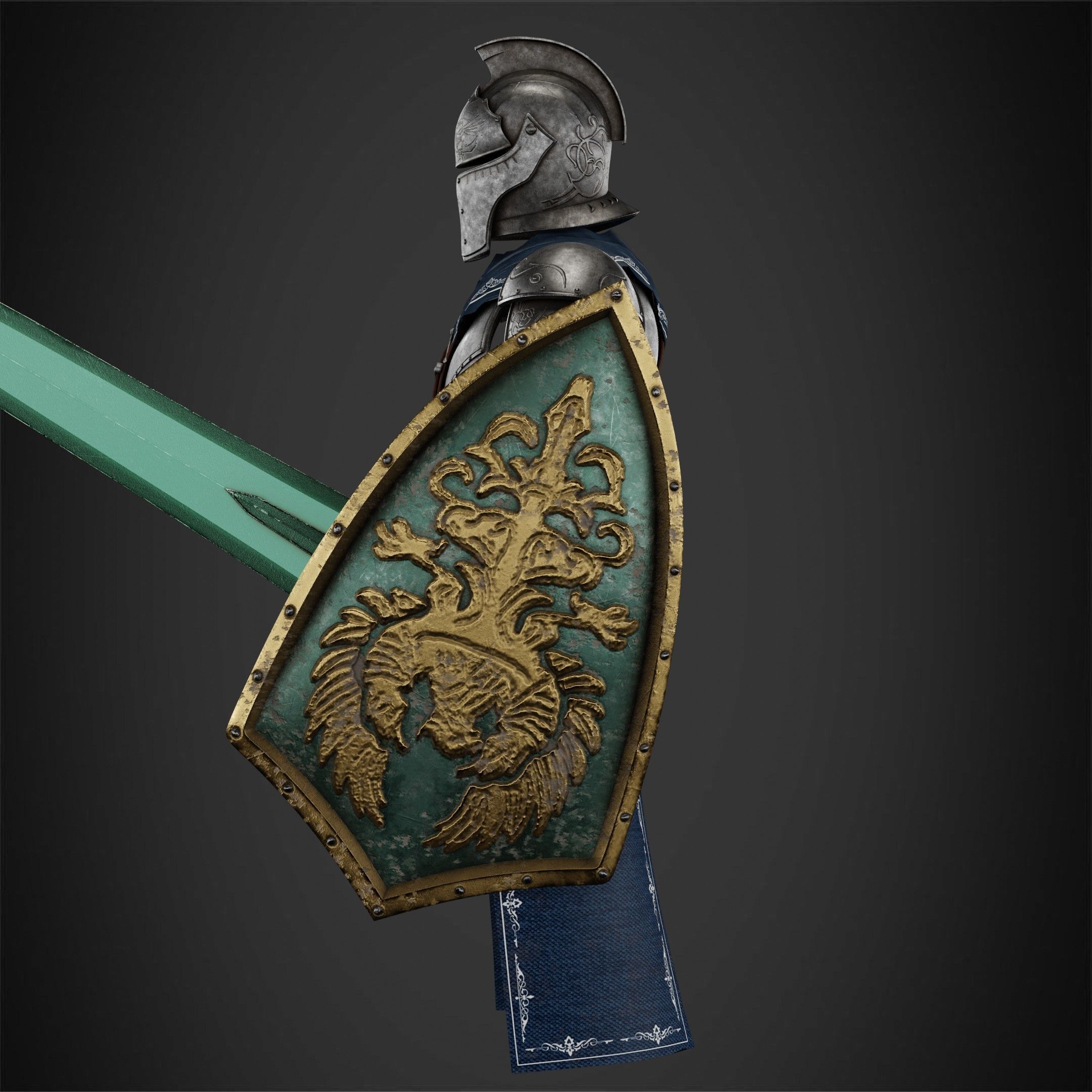 Dark Souls Faraam Full Armor with Shield and Sword for Cosplay 3D Model Collection_7