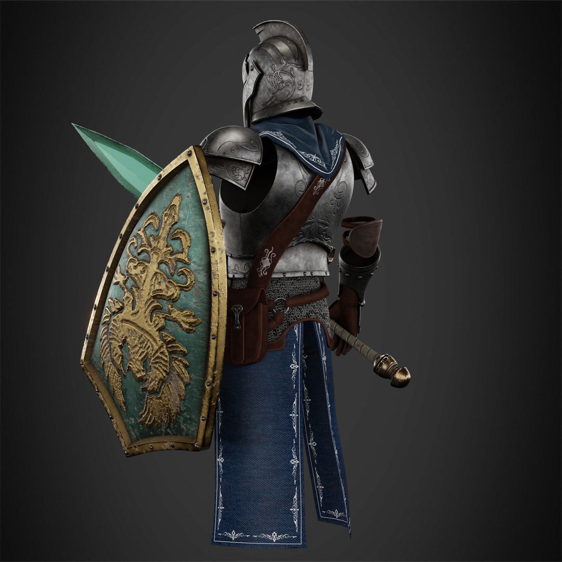 Dark Souls Faraam Full Armor with Shield and Sword for Cosplay 3D Model Collection_14