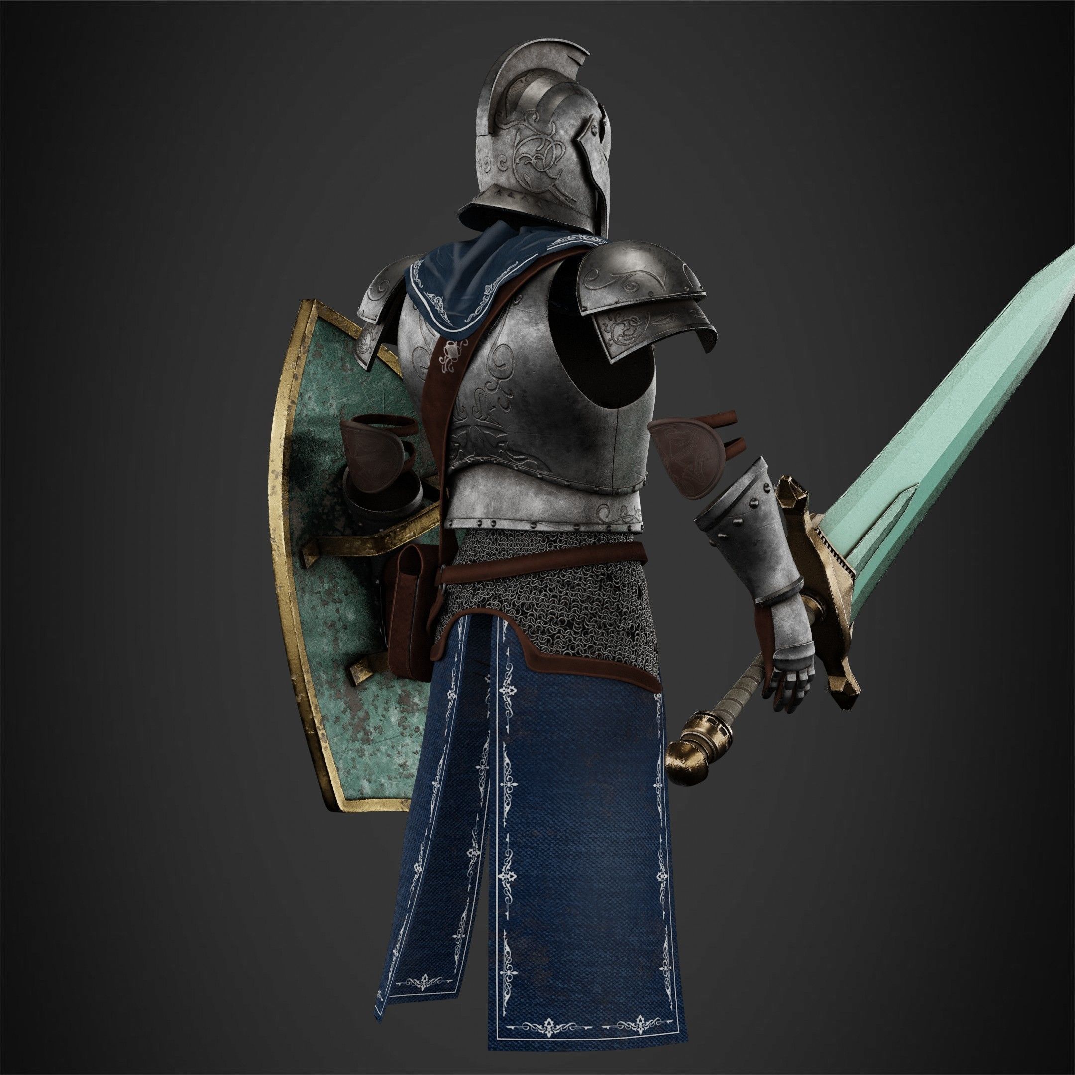 Dark Souls Faraam Full Armor with Shield and Sword for Cosplay 3D Model Collection_13