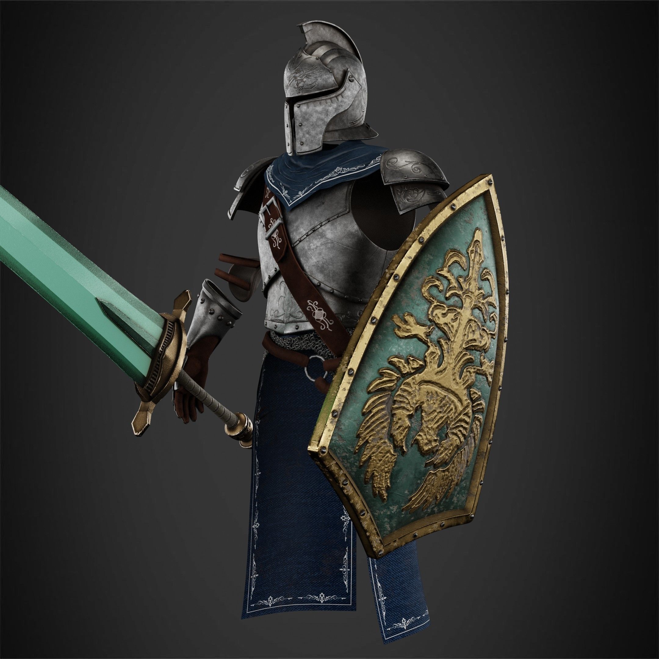 Dark Souls Faraam Full Armor with Shield and Sword for Cosplay 3D Model Collection_6