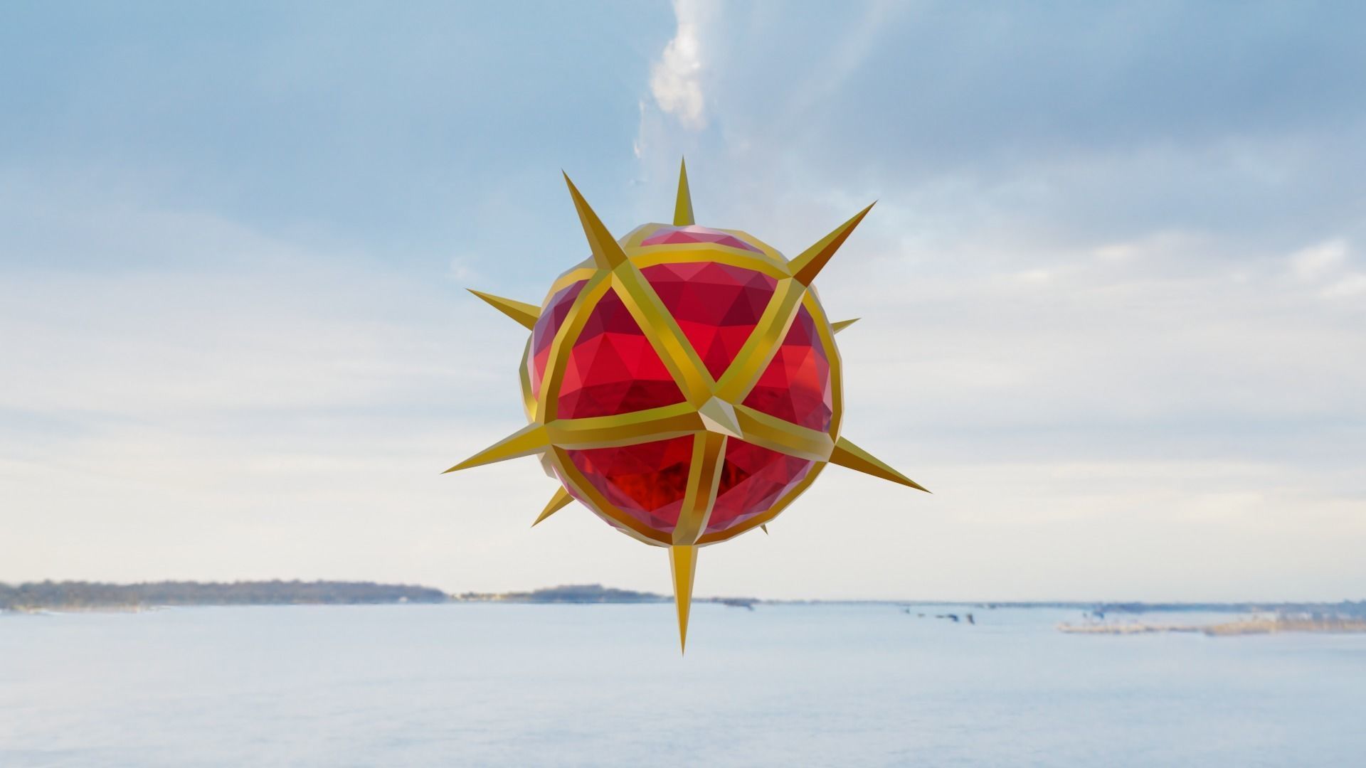 Gold and Gemstone Spike Ball Free low-poly 3D model_19