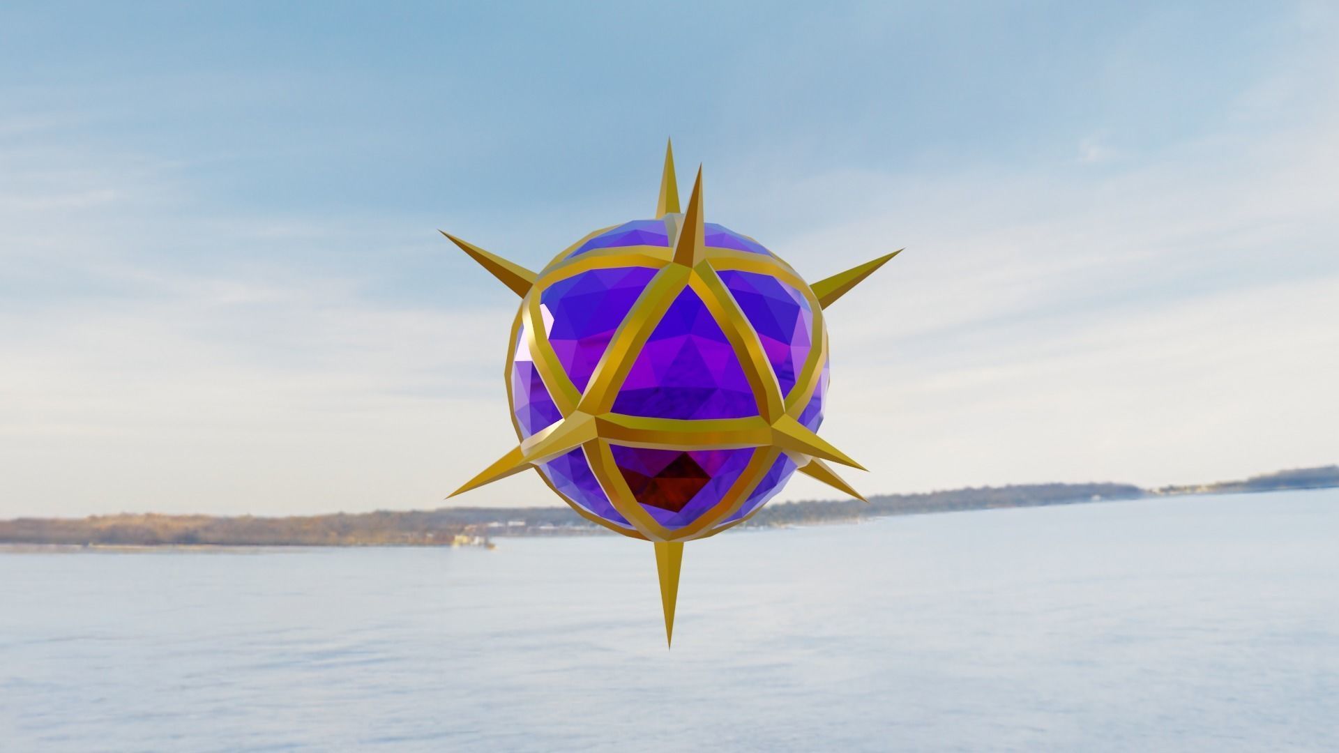 Gold and Gemstone Spike Ball Free low-poly 3D model_16