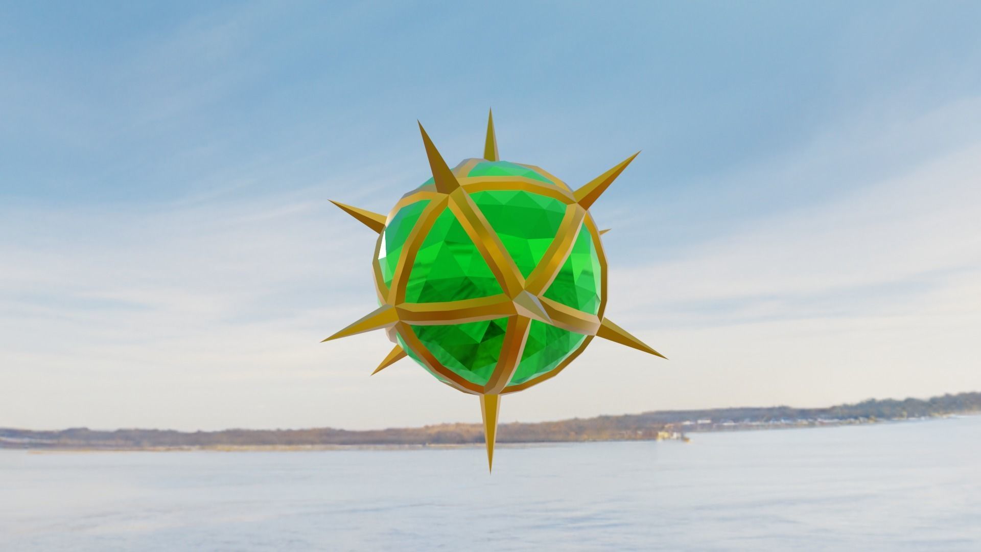 Gold and Gemstone Spike Ball Free low-poly 3D model_10