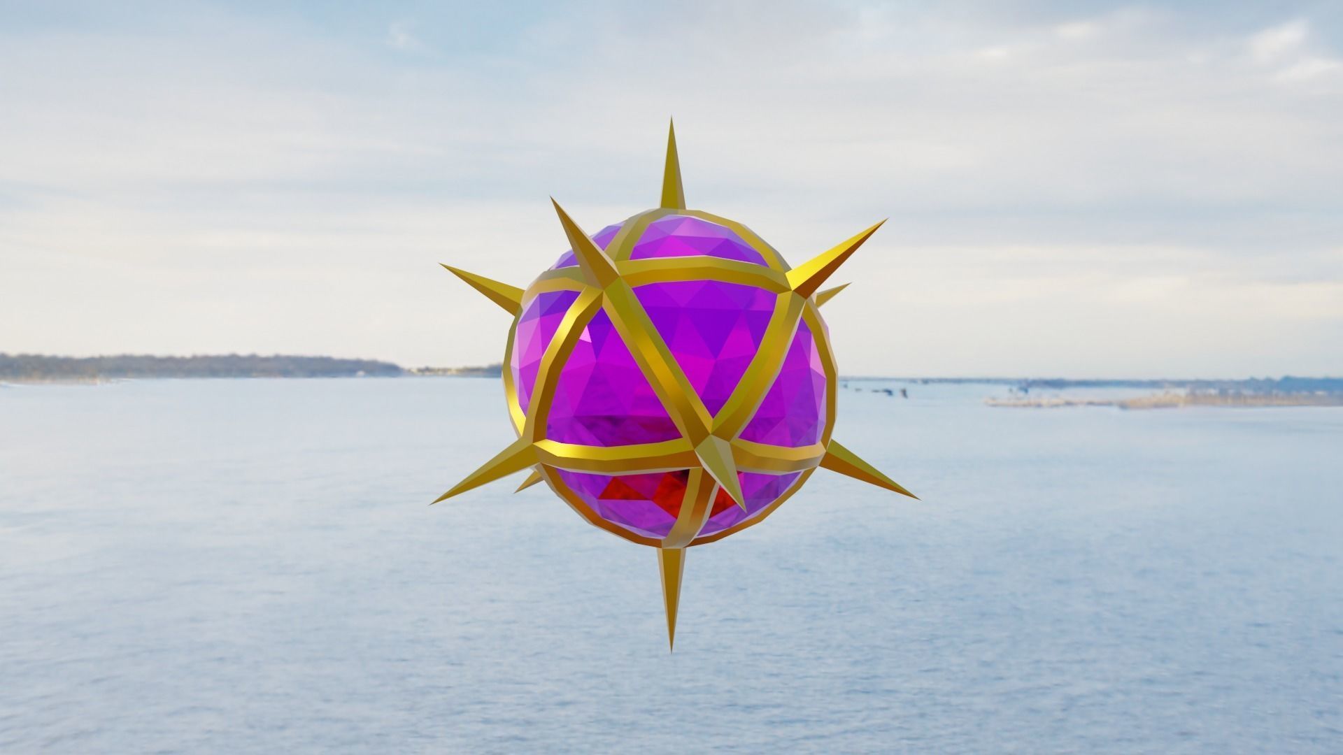 Gold and Gemstone Spike Ball Free low-poly 3D model_14