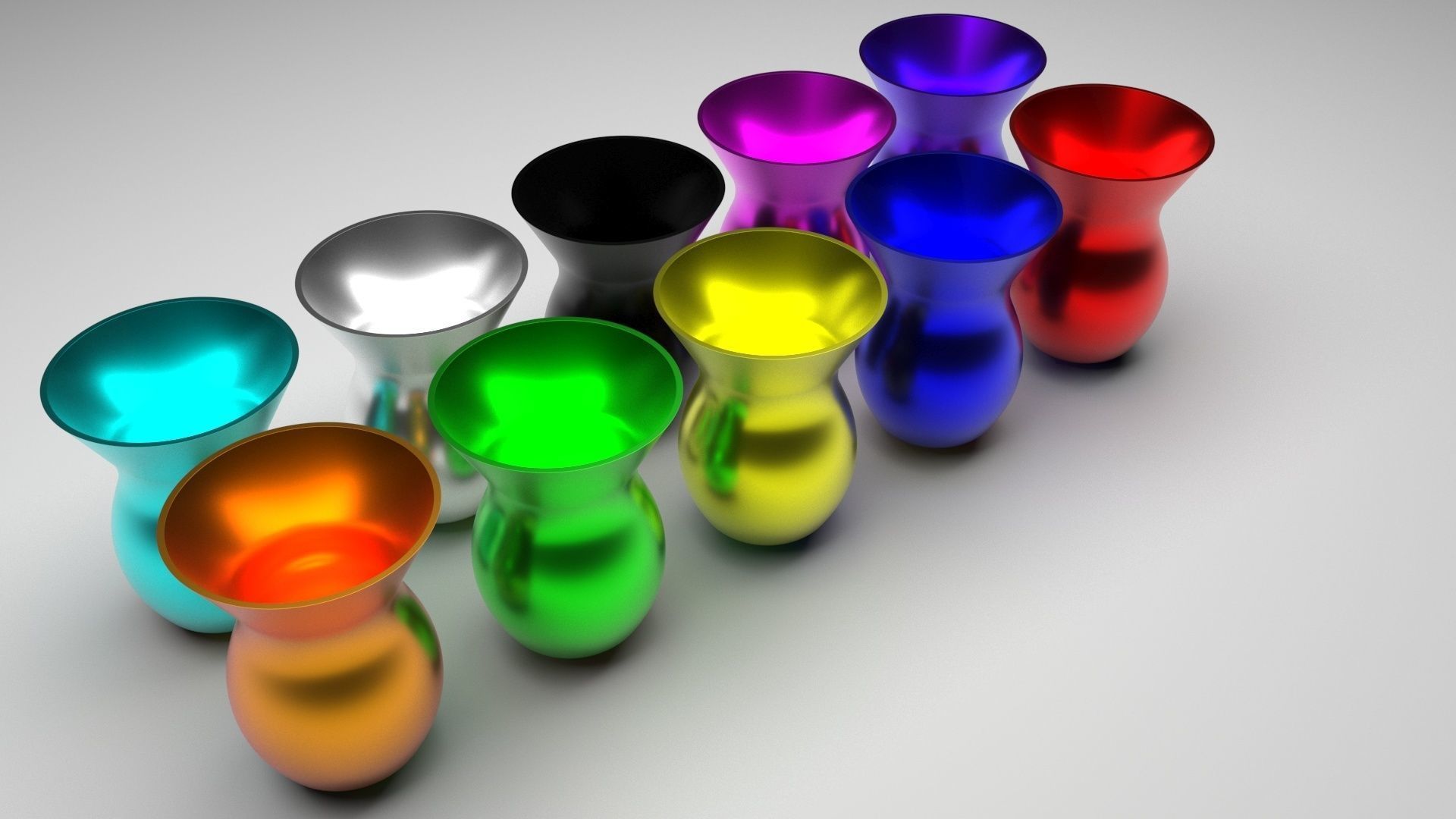Colored Metallic Vases Set 3D model_2