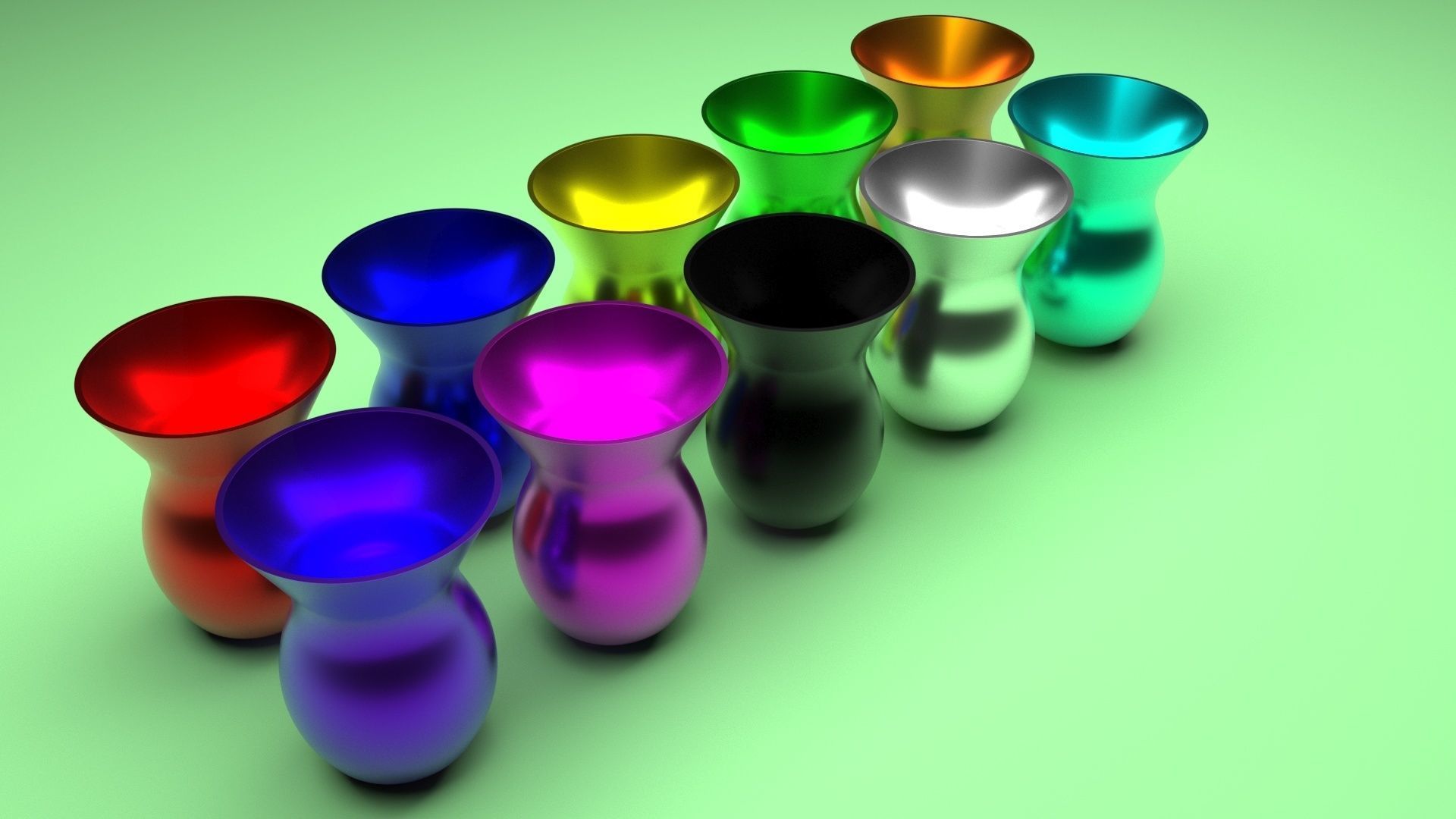 Colored Metallic Vases Set 3D model_6