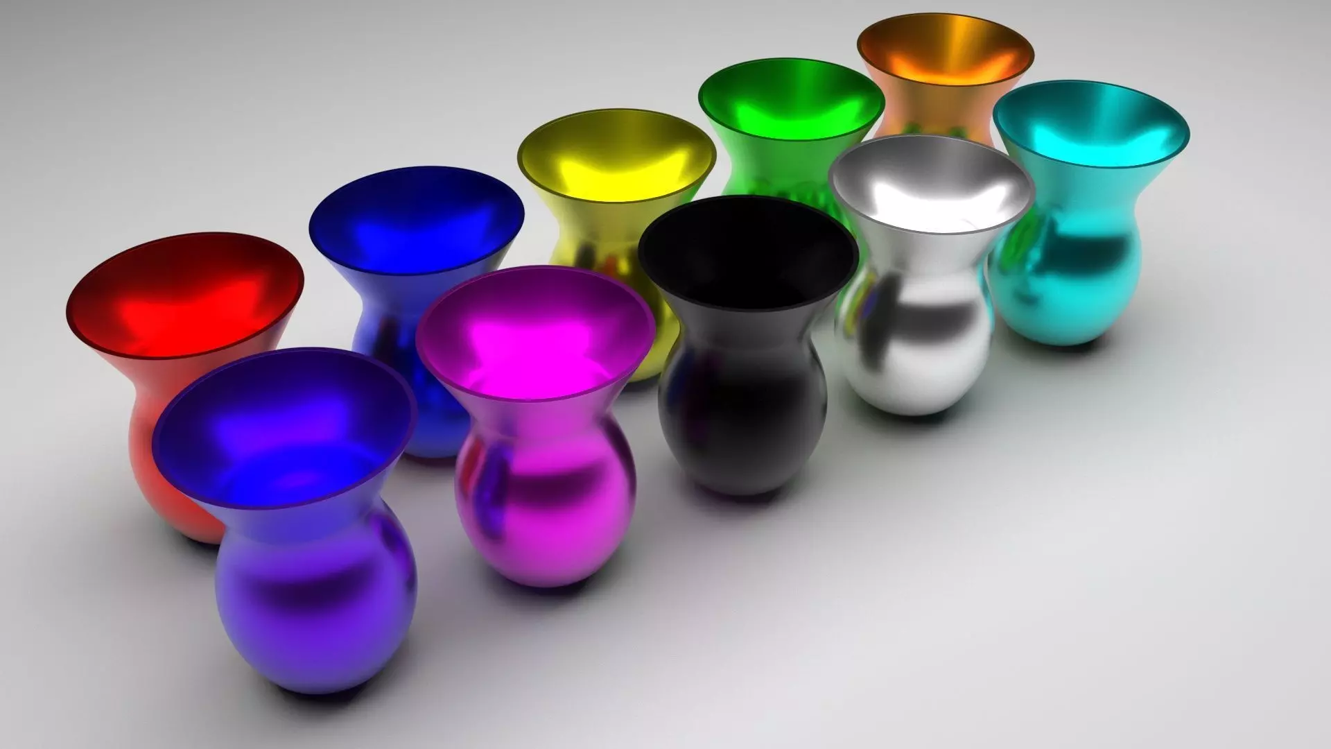 Colored Metallic Vases Set 3D model_0