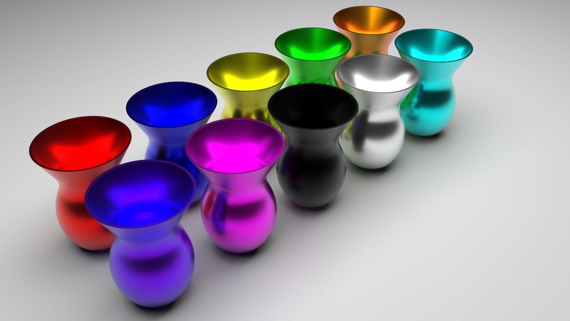 Colored Metallic Vases Set 3D model_4