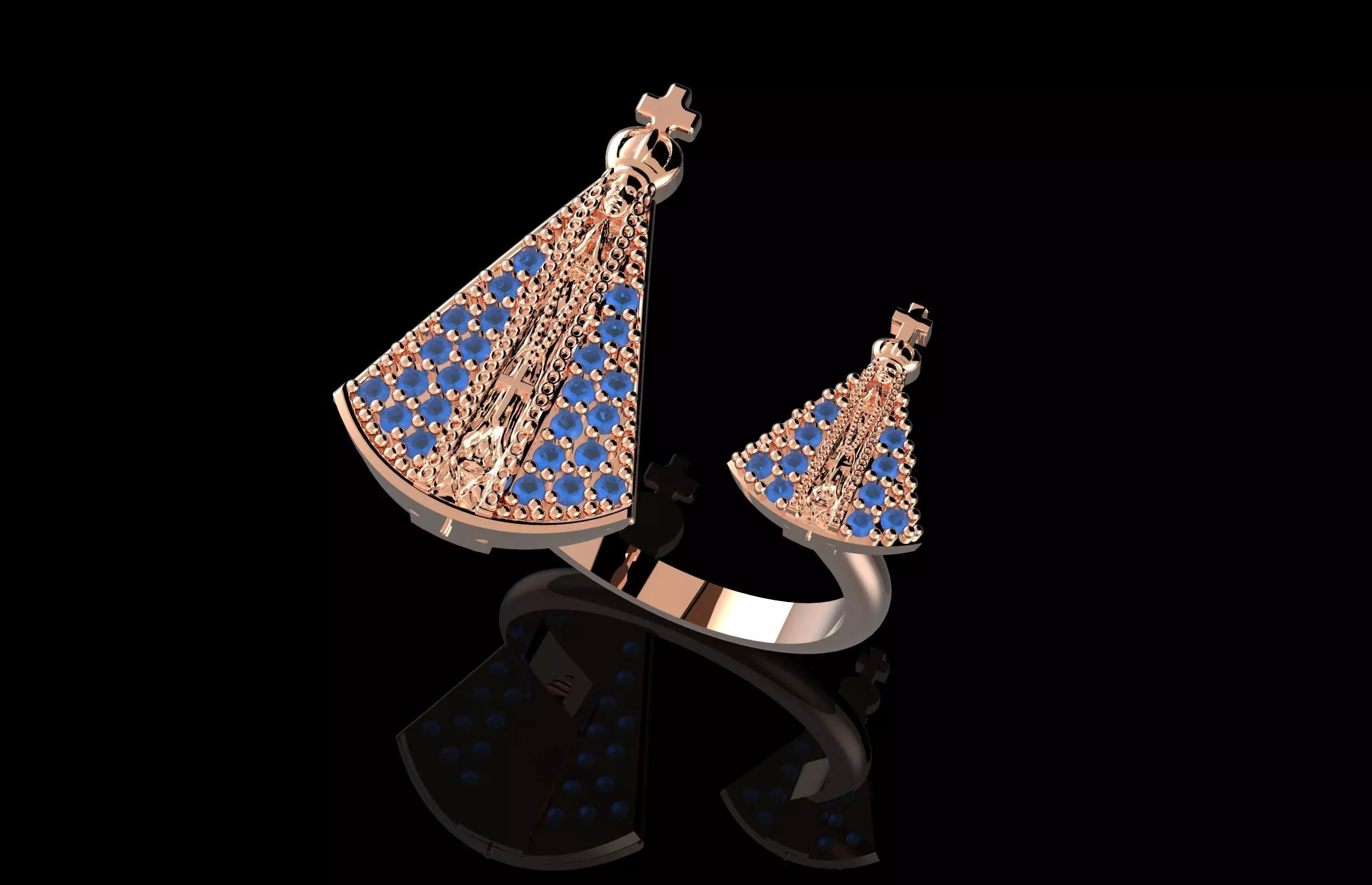 Nossa Senhora Aparecida Ring With Brilliants 3D Print Model 3D print model_0