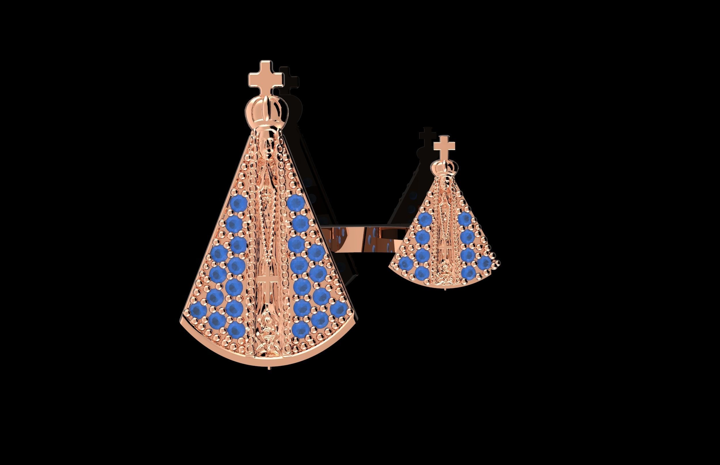 Nossa Senhora Aparecida Ring With Brilliants 3D Print Model 3D print model_2