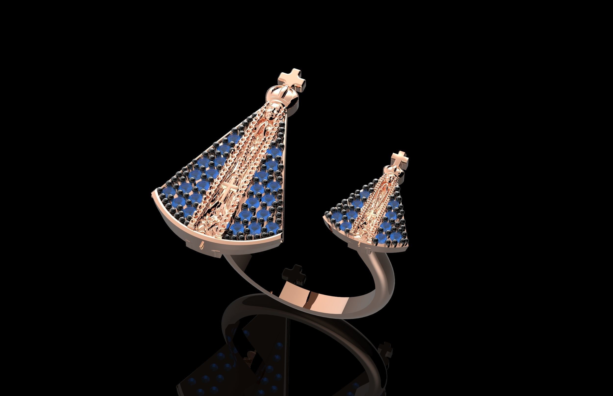 Nossa Senhora Aparecida Ring With Brilliants 3D Print Model 3D print model_4