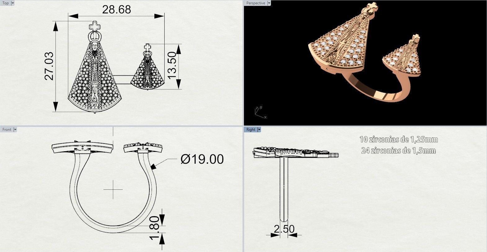 Nossa Senhora Aparecida Ring With Brilliants 3D Print Model 3D print model_7