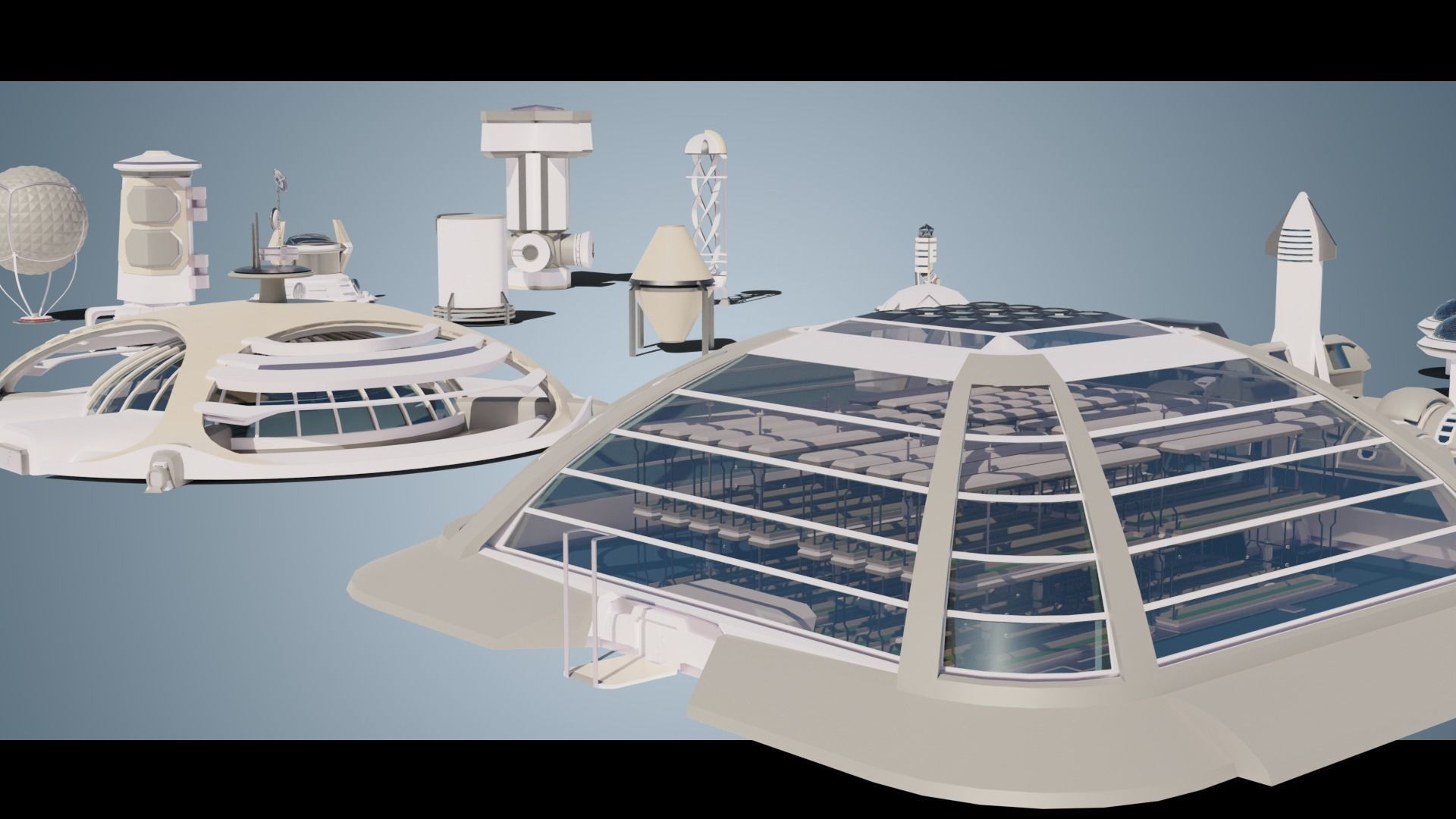Stylized Space Buildings Colony Low-poly 3D model_2