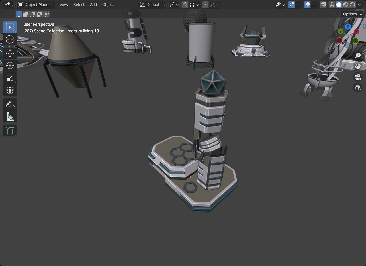 Stylized Space Buildings Colony Low-poly 3D model_9