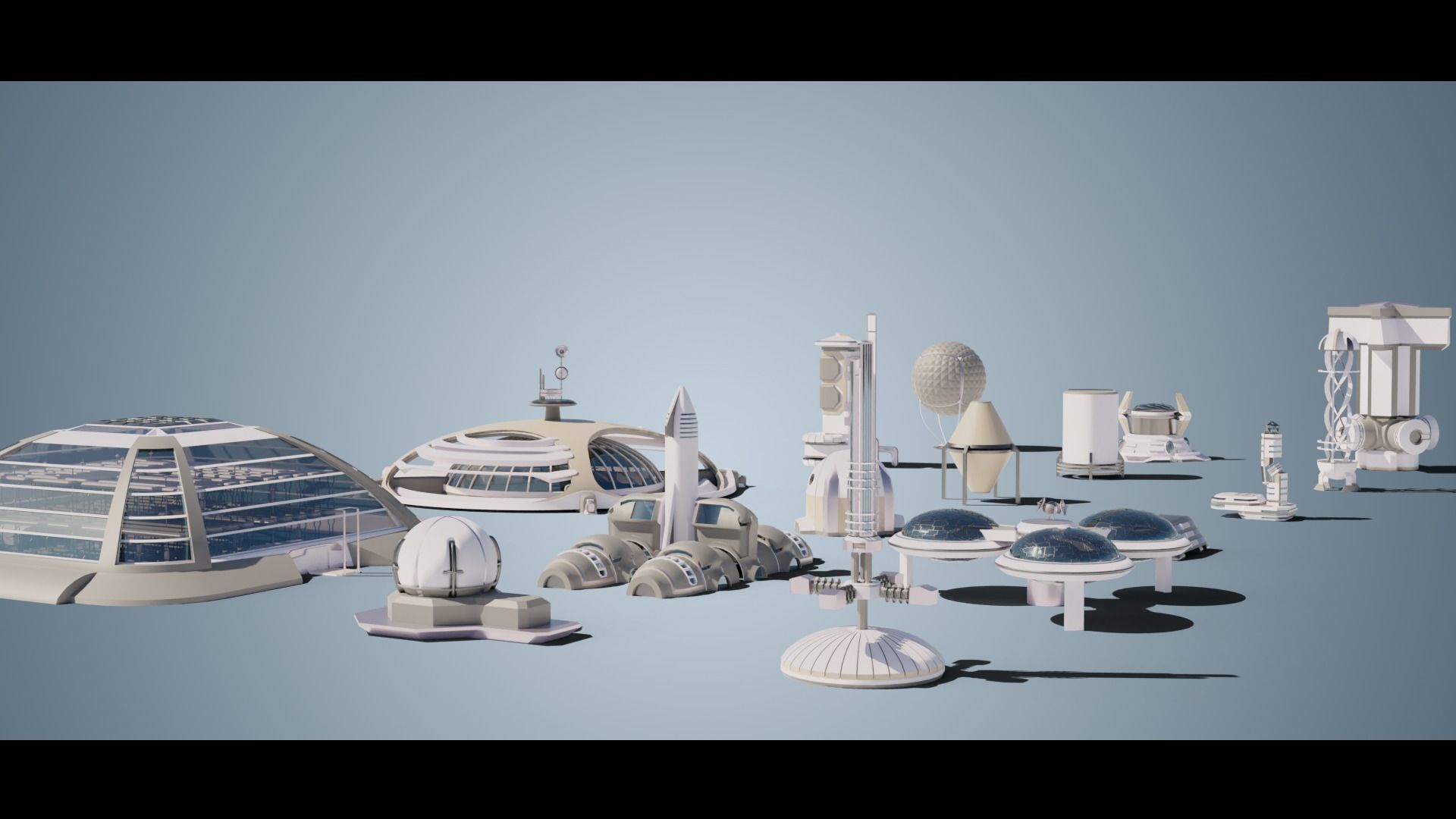 Stylized Space Buildings Colony Low-poly 3D model_1