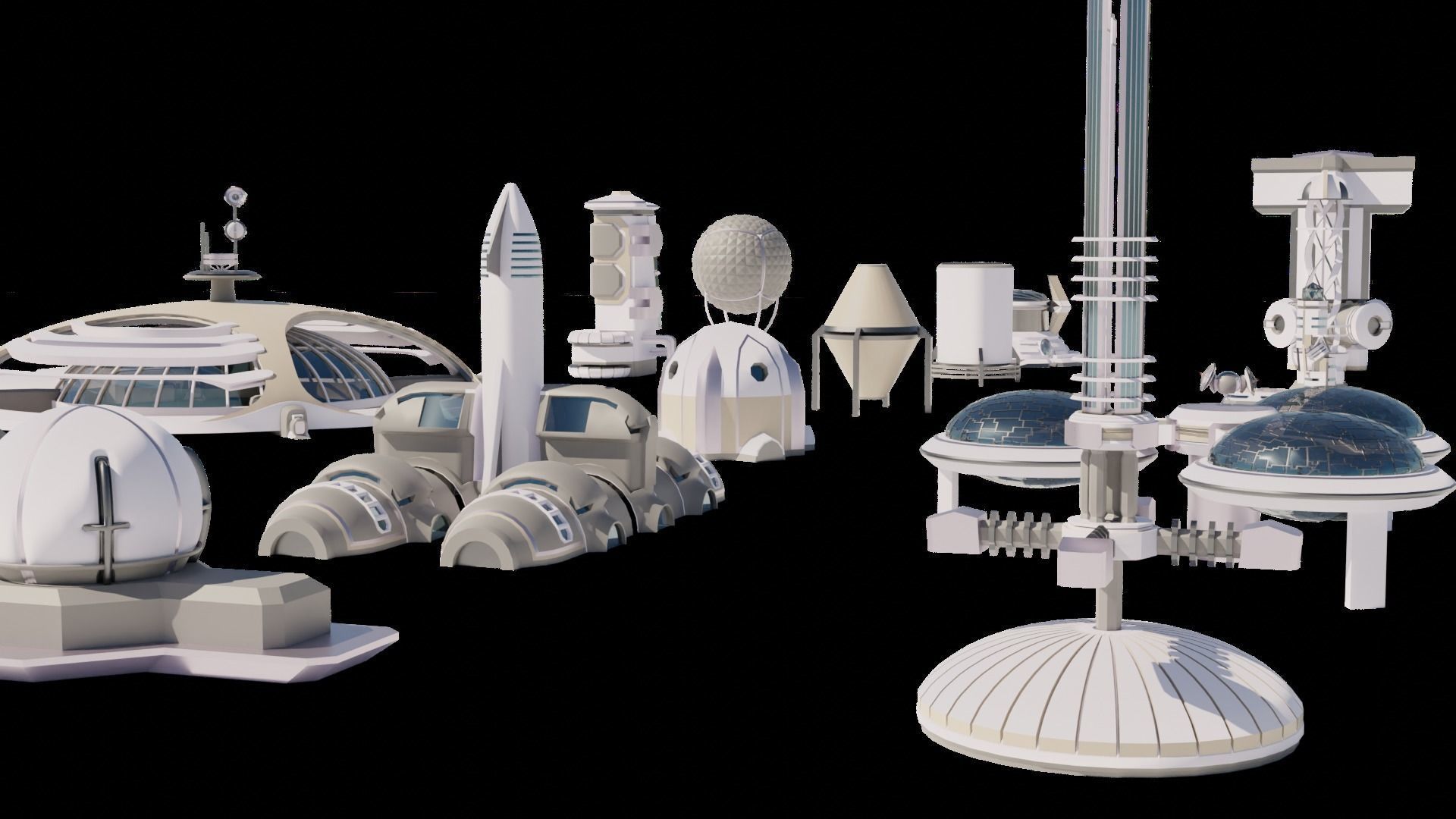 Stylized Space Buildings Colony Low-poly 3D model_25