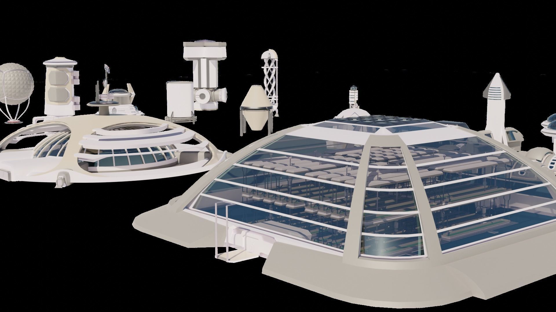 Stylized Space Buildings Colony Low-poly 3D model_26