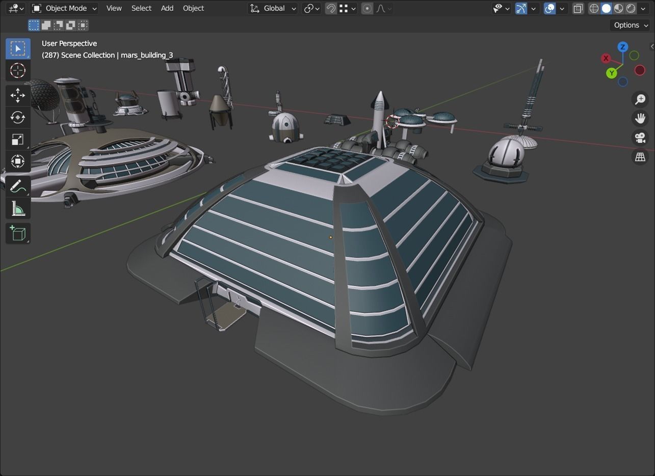 Stylized Space Buildings Colony Low-poly 3D model_21