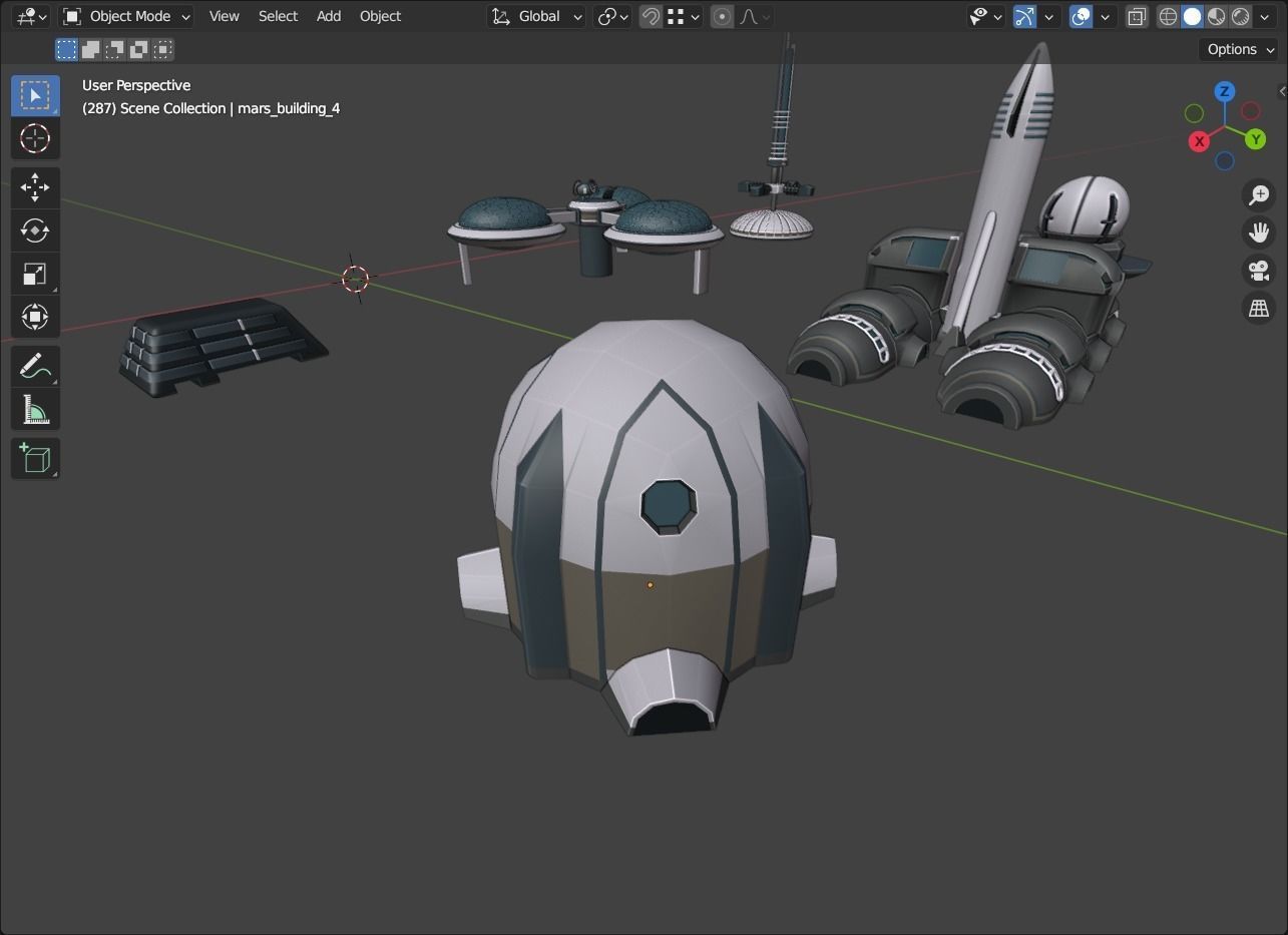 Stylized Space Buildings Colony Low-poly 3D model_17