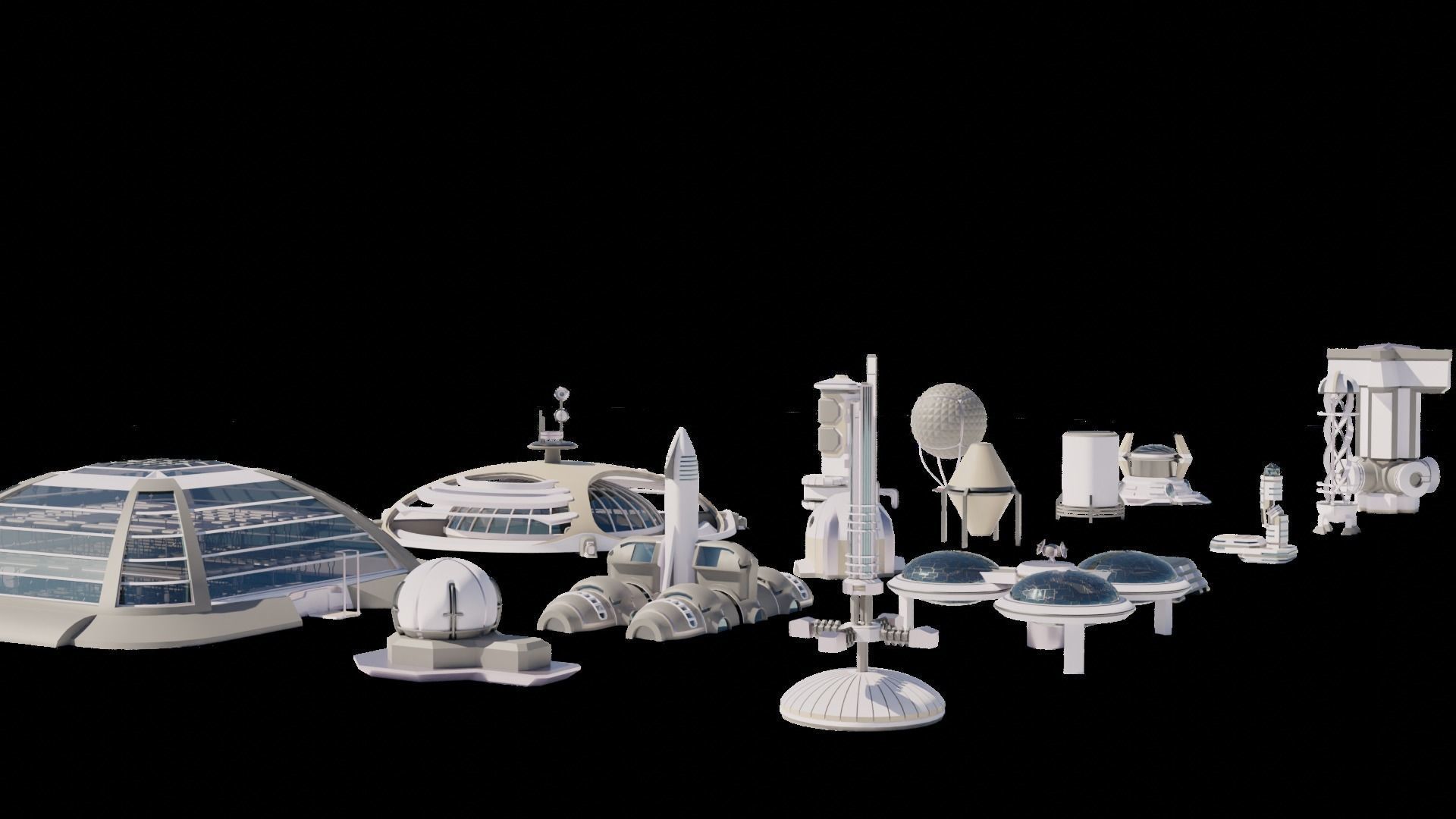 Stylized Space Buildings Colony Low-poly 3D model_24