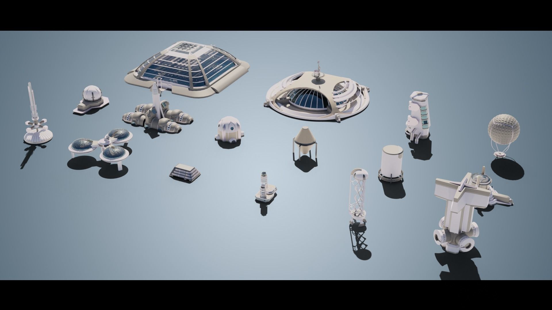 Stylized Space Buildings Colony Low-poly 3D model_5