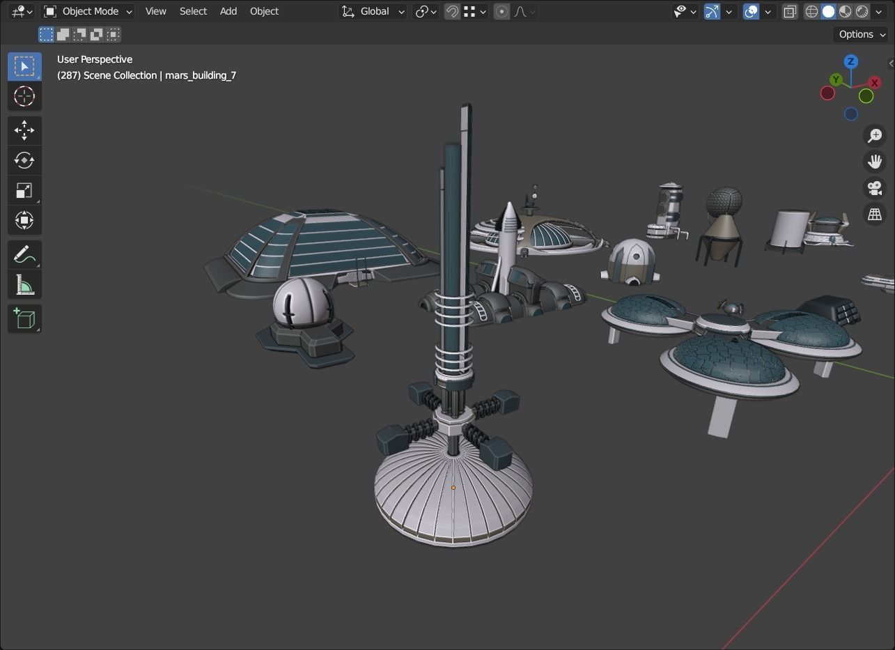 Stylized Space Buildings Colony Low-poly 3D model_7