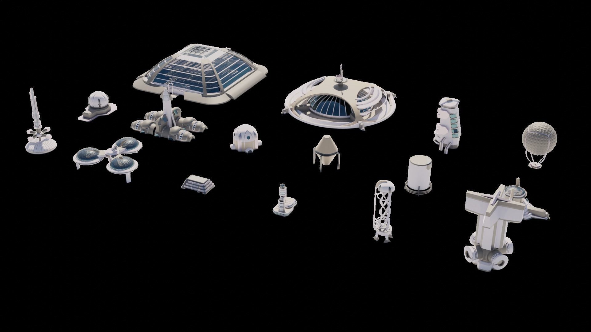 Stylized Space Buildings Colony Low-poly 3D model_22