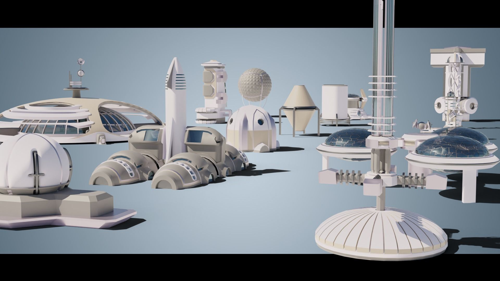 Stylized Space Buildings Colony Low-poly 3D model_3