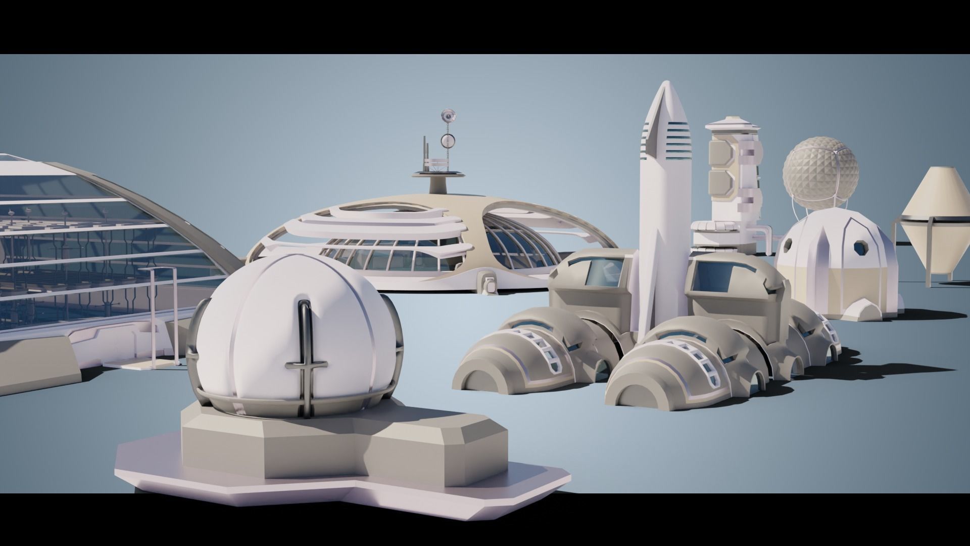 Stylized Space Buildings Colony Low-poly 3D model_4