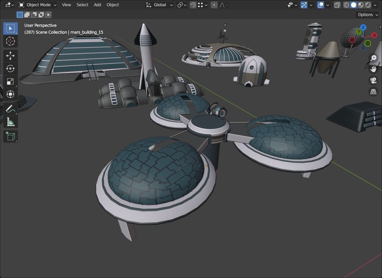 Stylized Space Buildings Colony Low-poly 3D model_13
