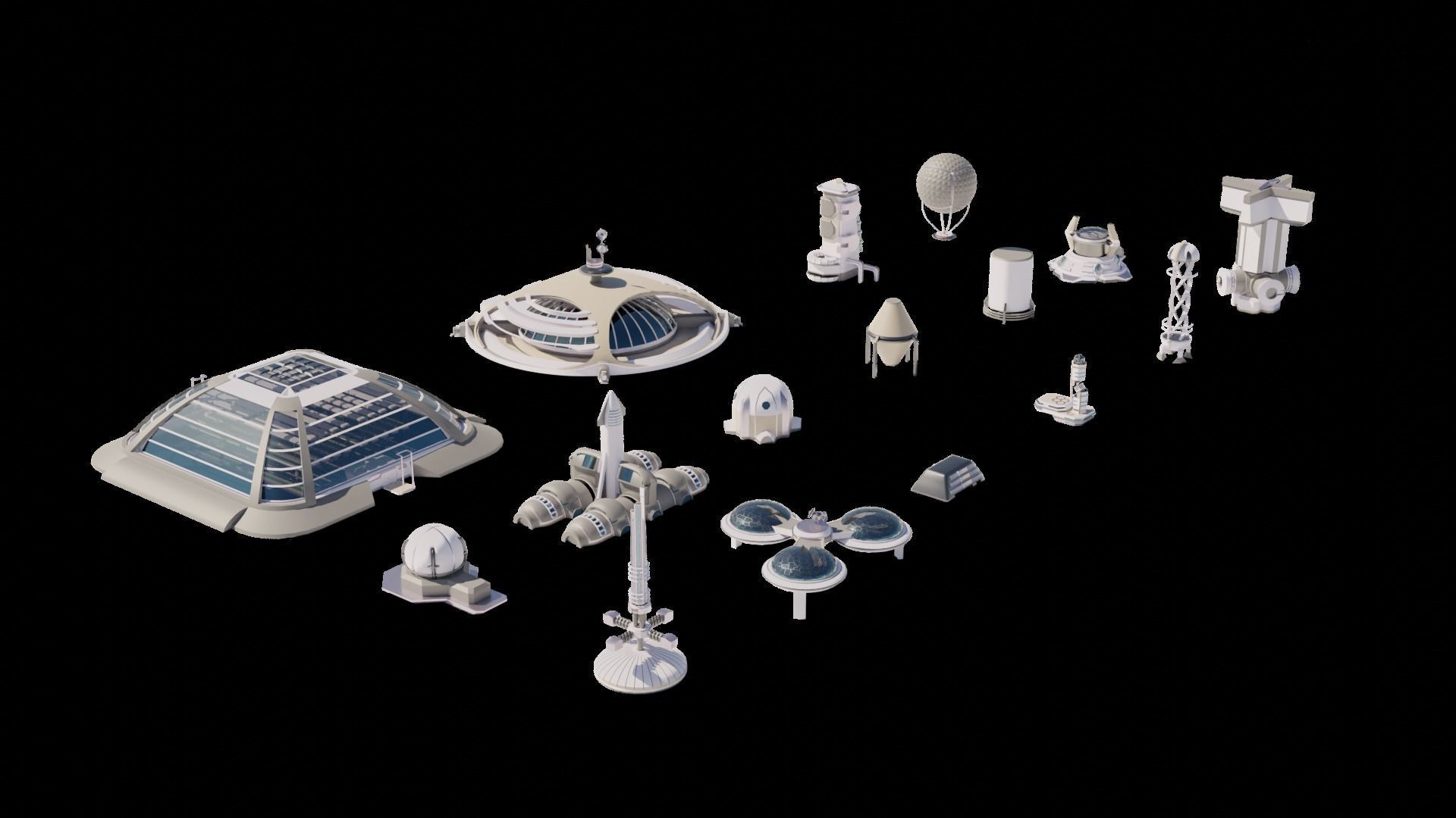 Stylized Space Buildings Colony Low-poly 3D model_23