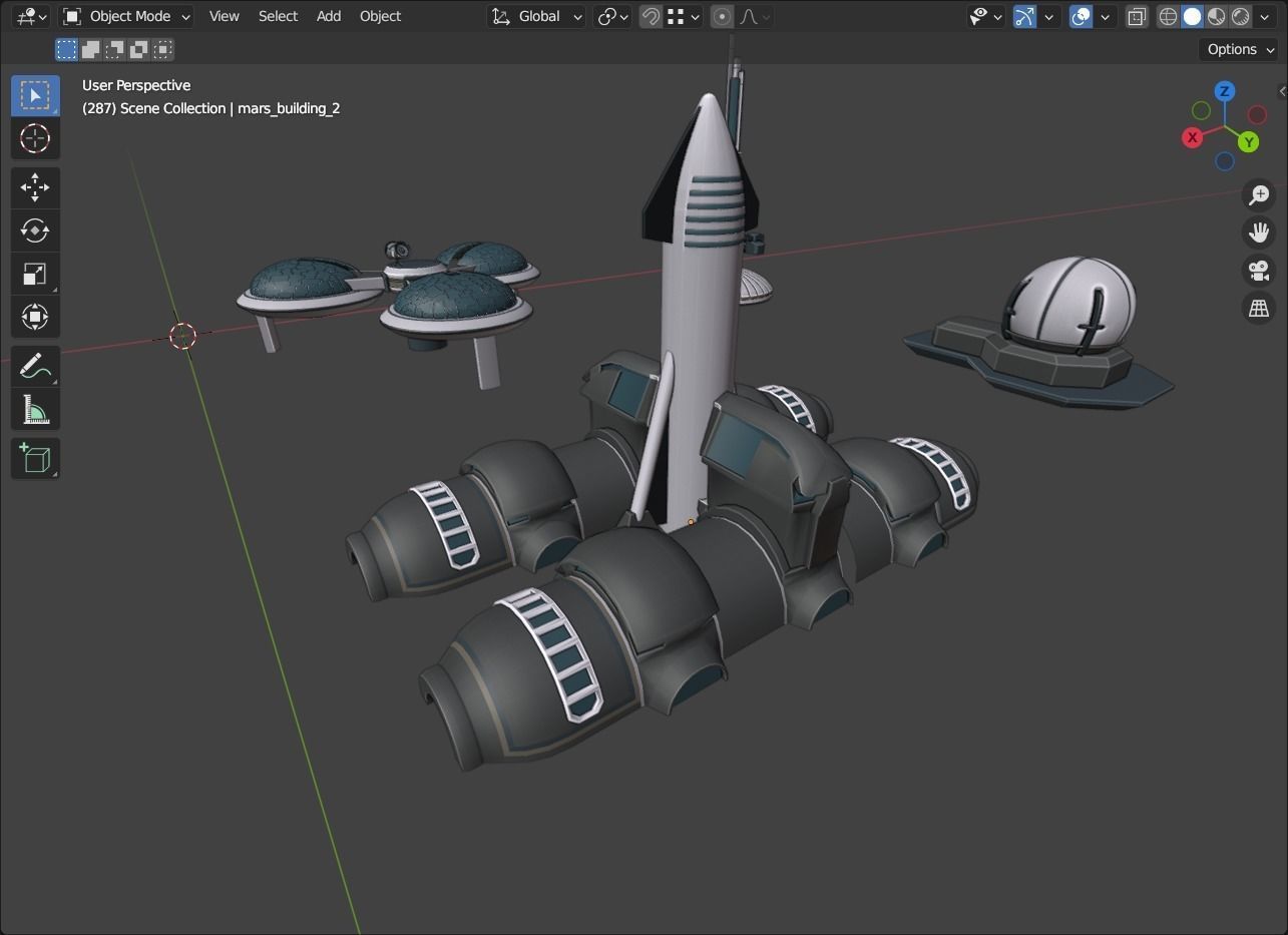 Stylized Space Buildings Colony Low-poly 3D model_18