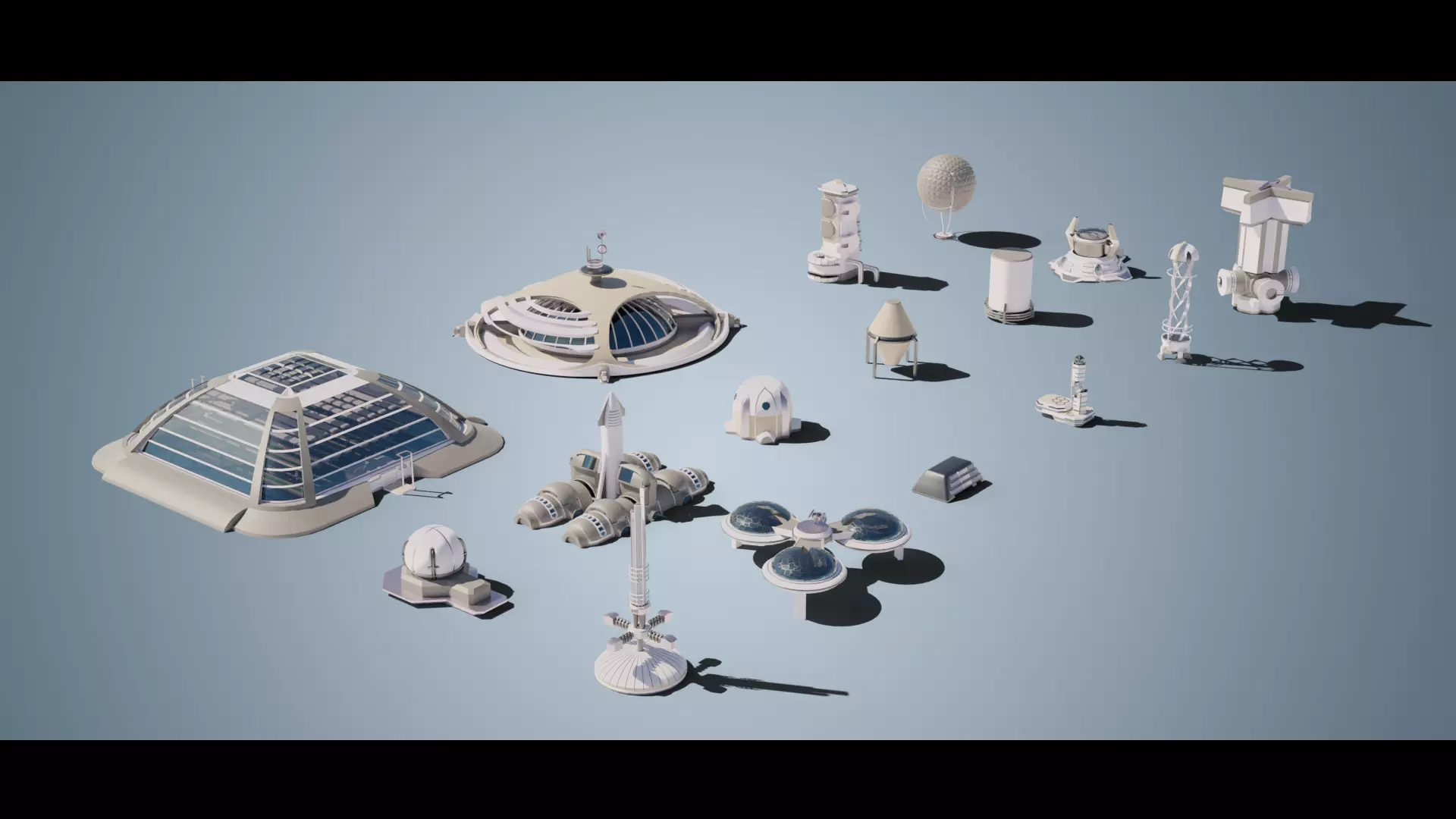 Stylized Space Buildings Colony Low-poly 3D model_0