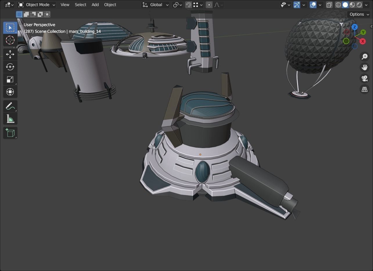 Stylized Space Buildings Colony Low-poly 3D model_10