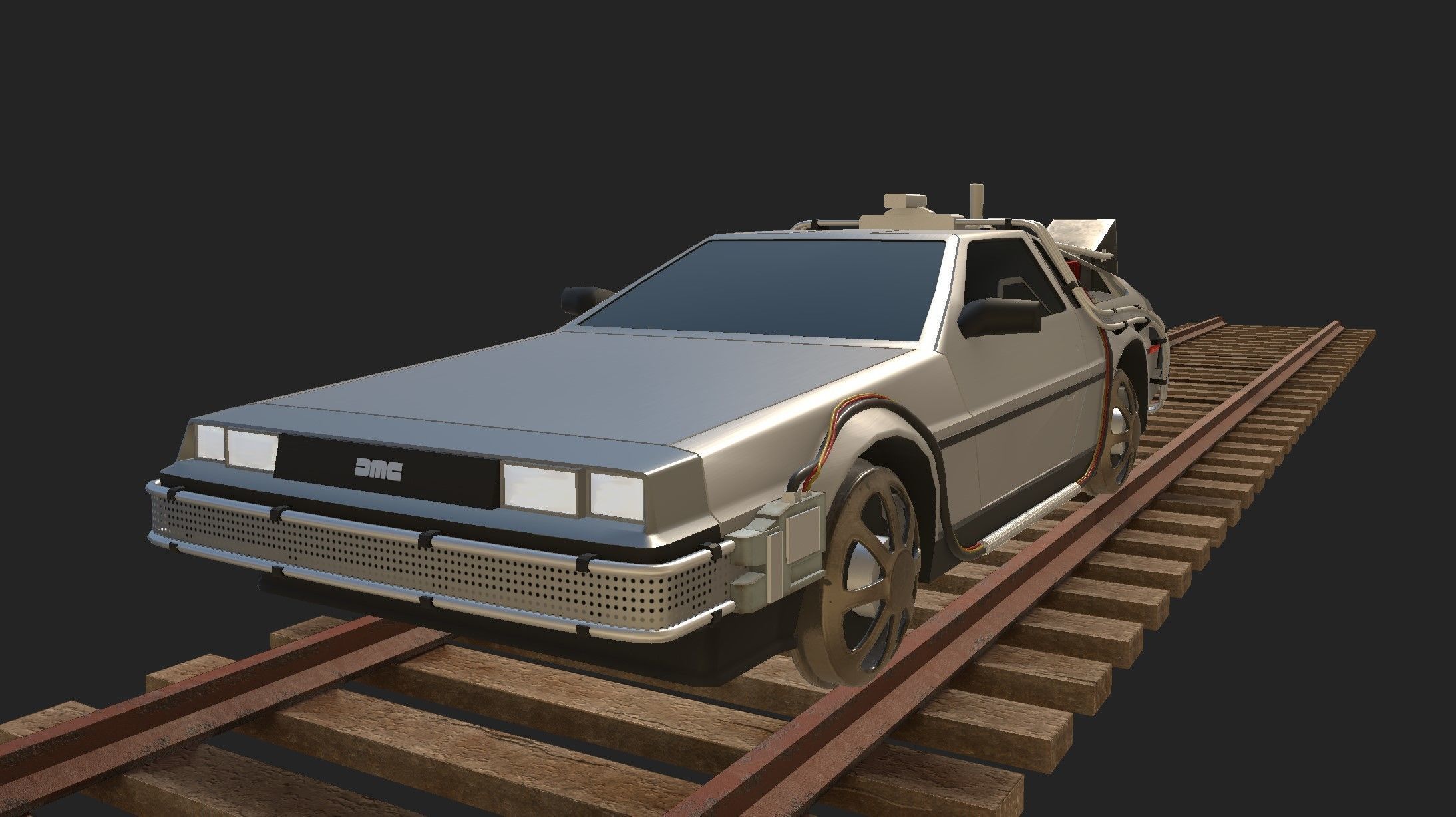 Back to the Future 3 - Delorean and Locomotive Low-poly 3D model_1