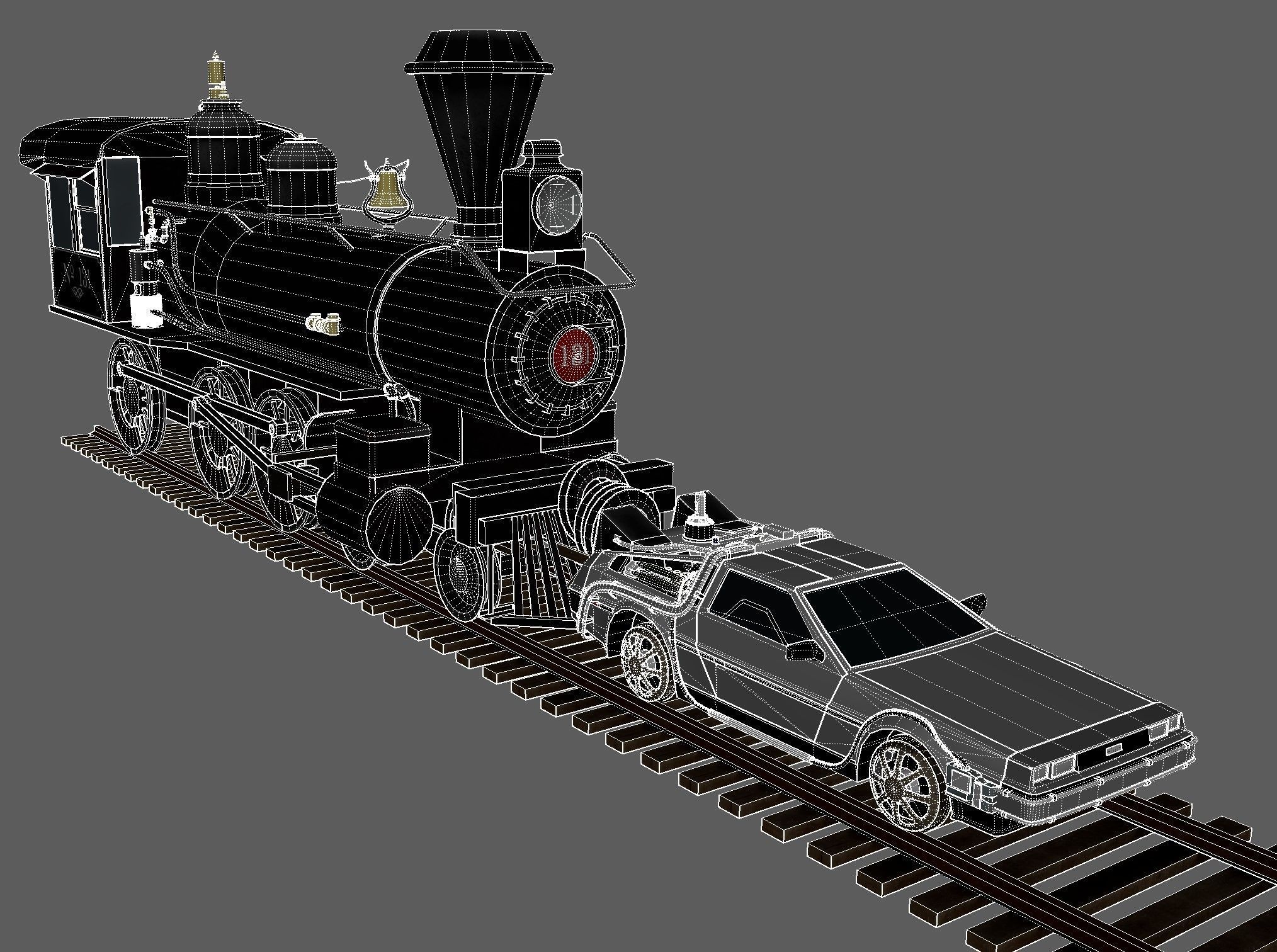 Back to the Future 3 - Delorean and Locomotive Low-poly 3D model_6